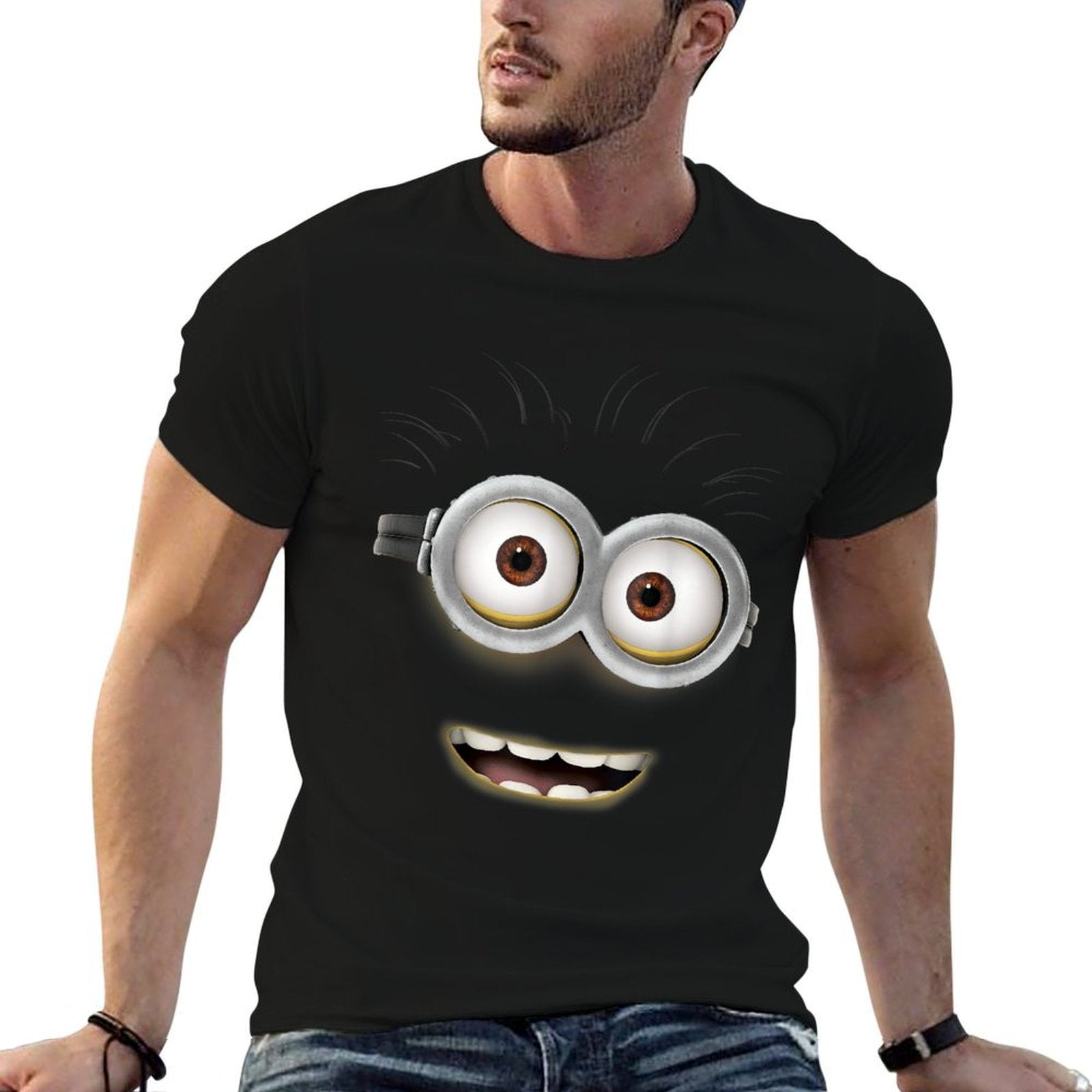 Despicable Me Minions Phil Face Graphic  Ribbed Collar T-Shirt