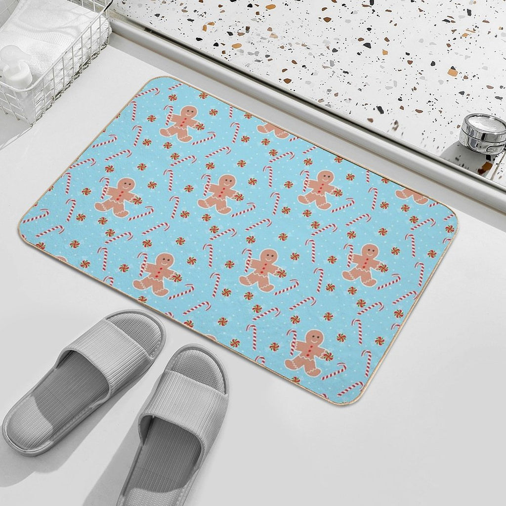 Gingerbread Man with Christmas Candy  Non-Slip Bath Mat