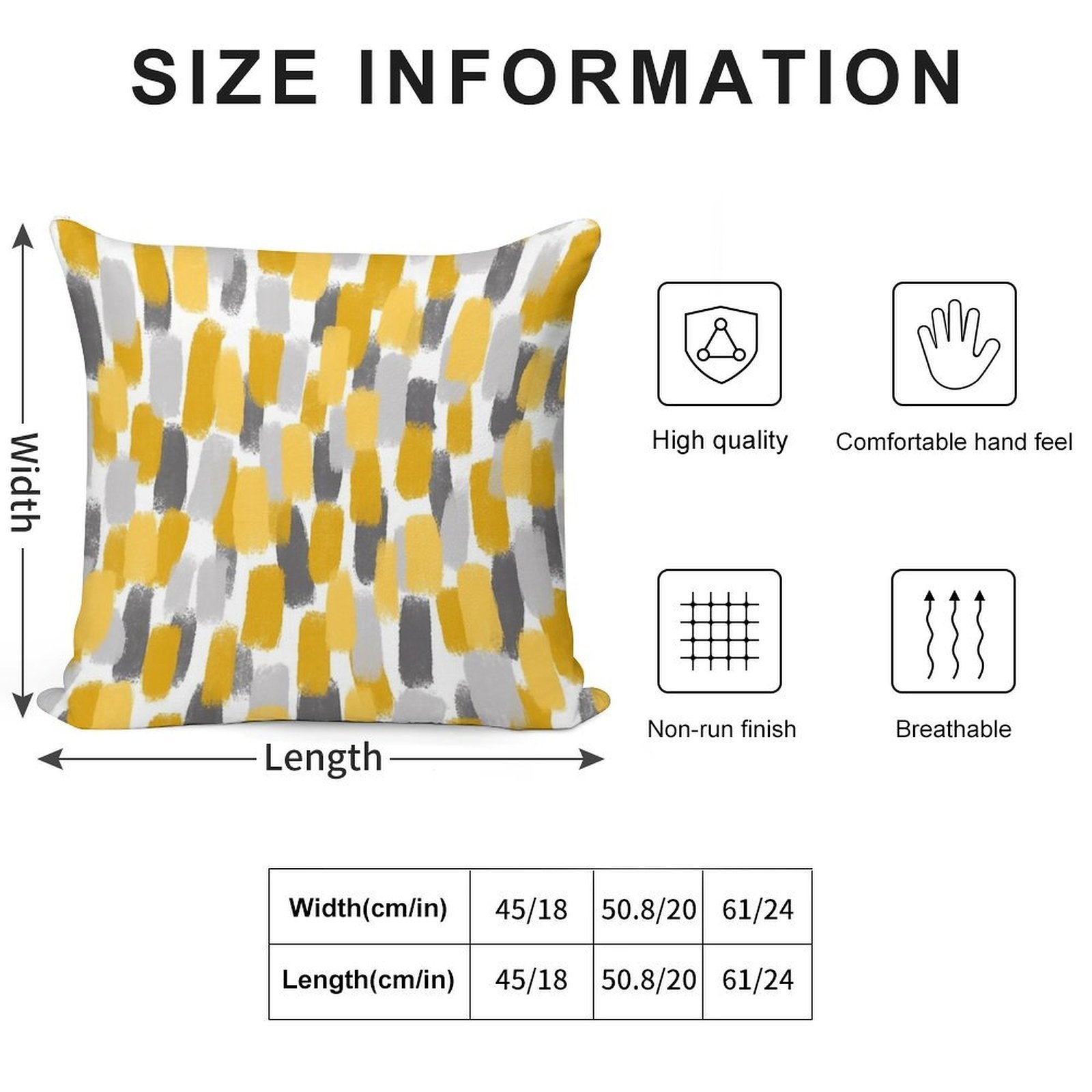 Grey And Mustard Yellow Paint Brush Effect Soft Washable Throw Pillow