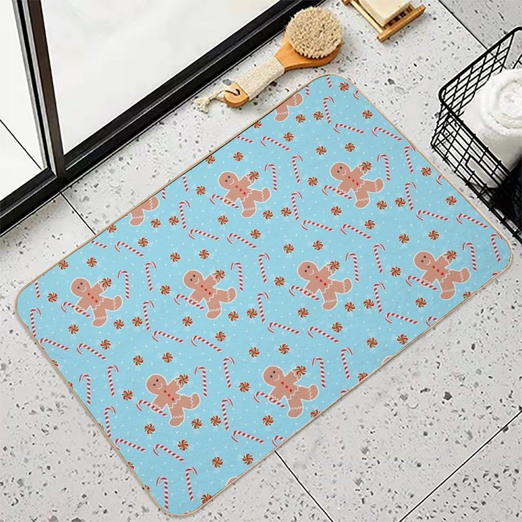 Gingerbread Man with Christmas Candy  Non-Slip Bath Mat