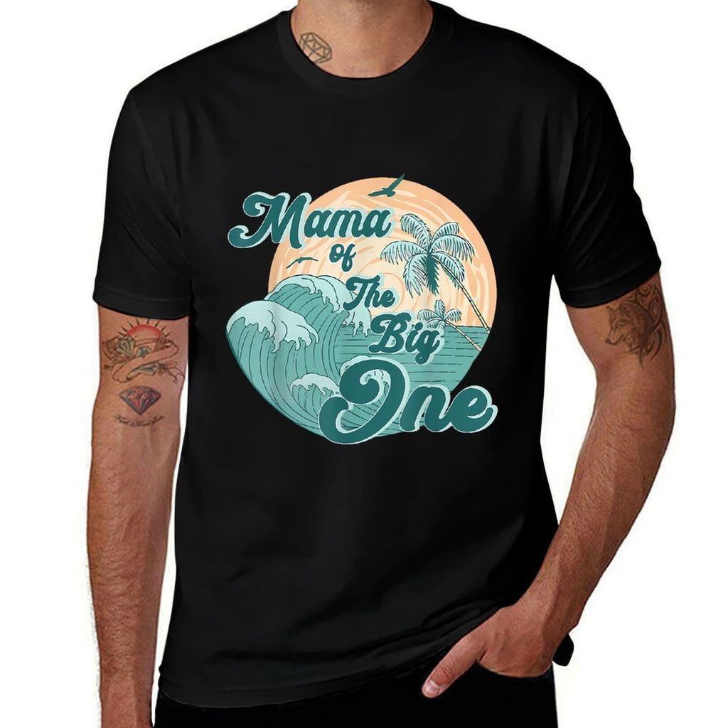 Mama Of The Big One Wave Surf 1st Birthday Boy Girl Family  Summer-ready Fabric T-Shirt