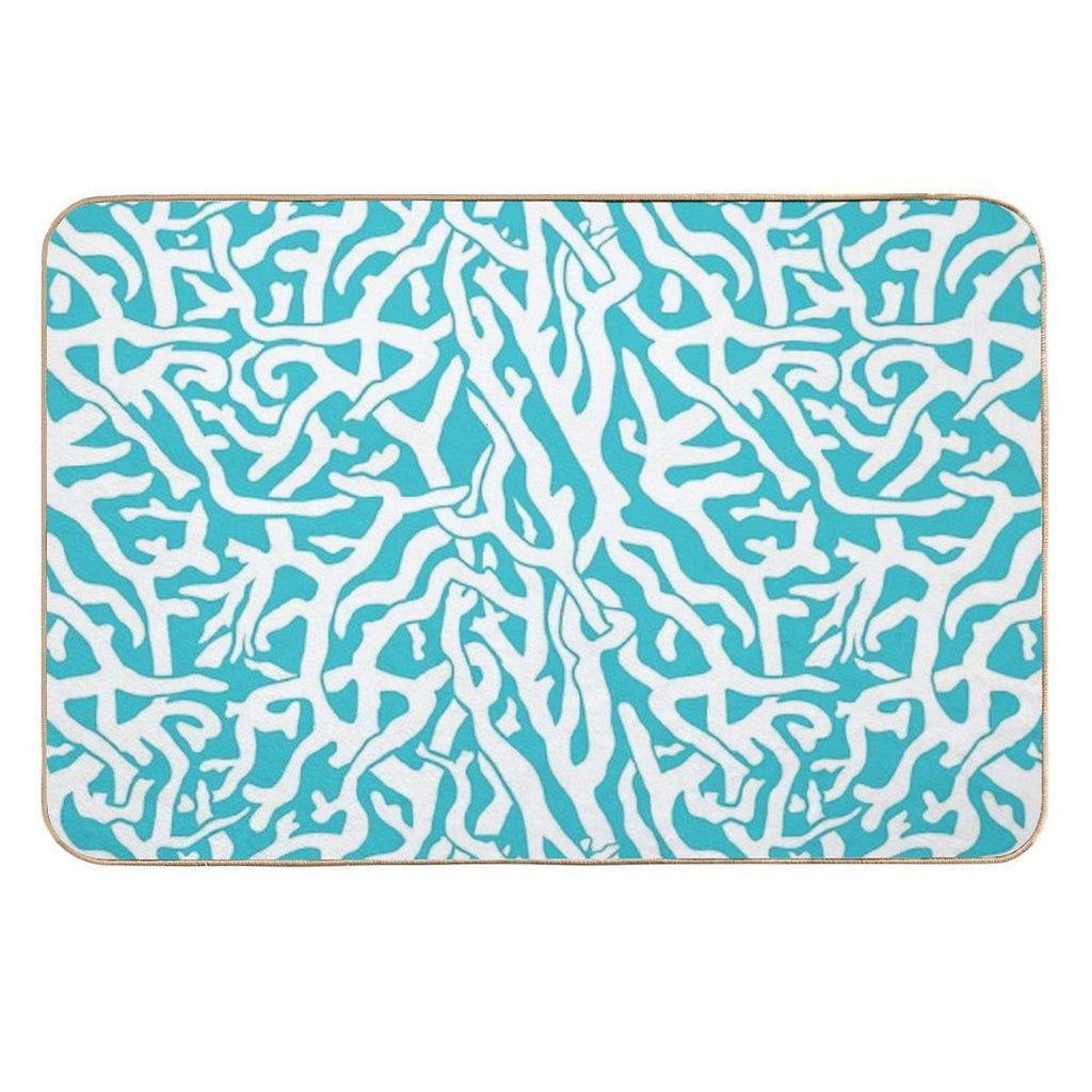 Coral Reef Pattern White Aqua Blue Beach  Absorbent Bath Mat