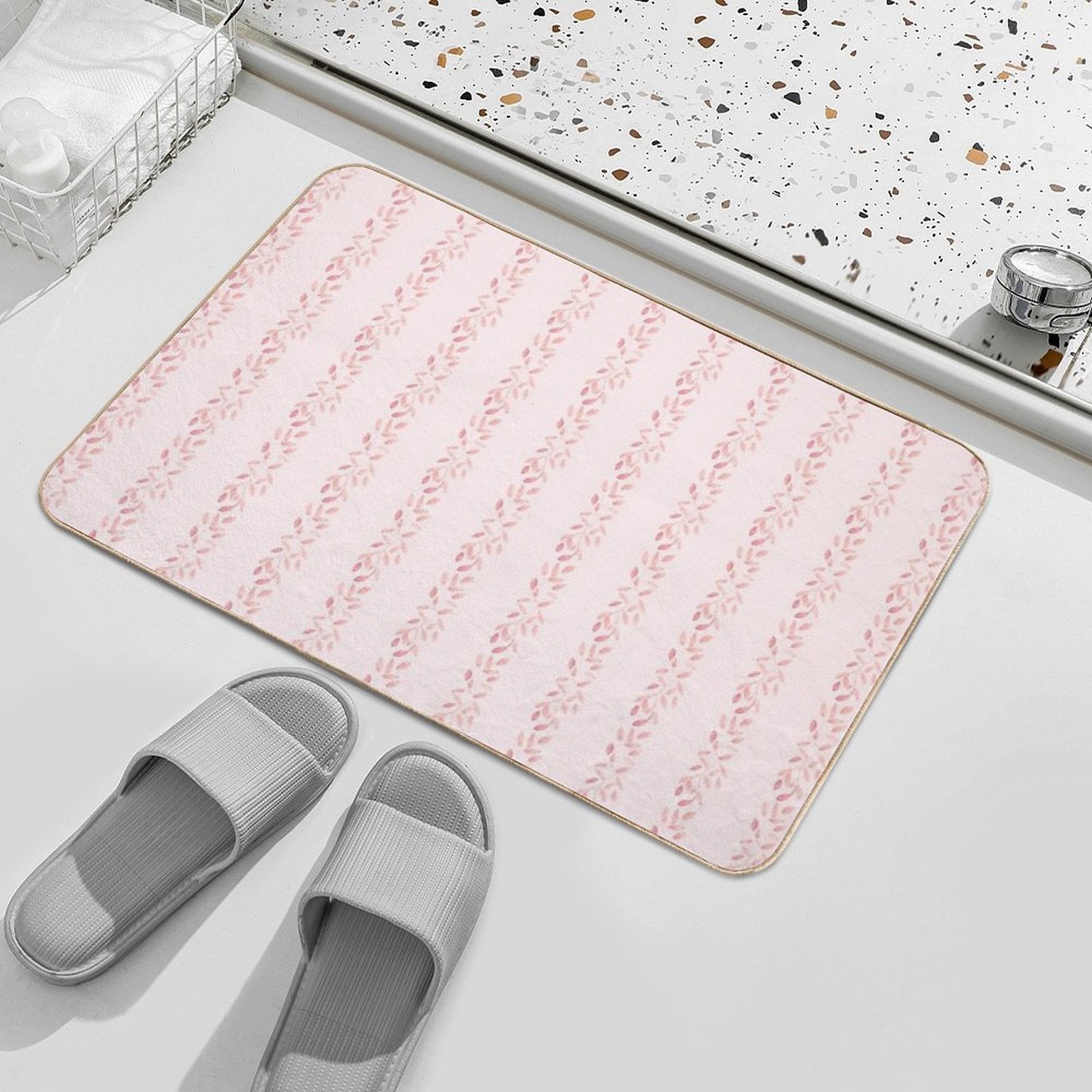 Pastel Floral Tone on Tone Watercolor Stripe Bella Petals in Pink Diamond  High-Traffic Bath Mat