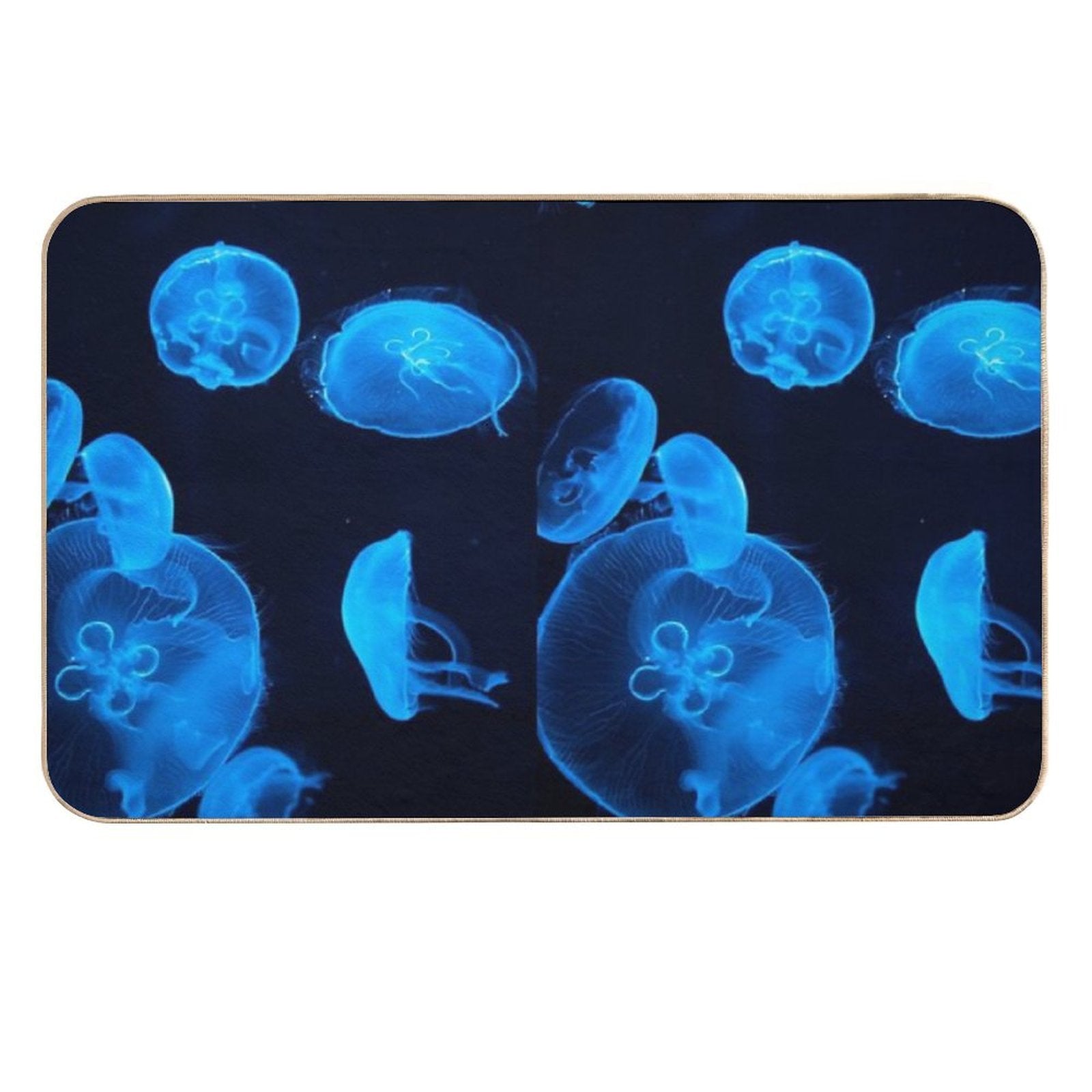 Blue Jellyfish Swimming  Fade-Resistant Bath Mat