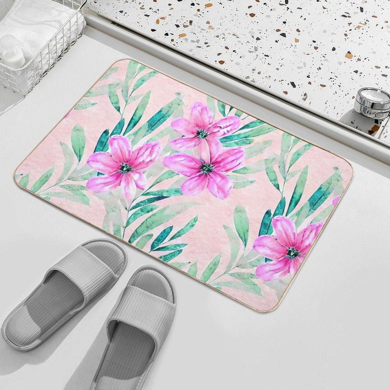 Soft Watercolour Flowers with Foliage  Anti-Trip Bath Mat