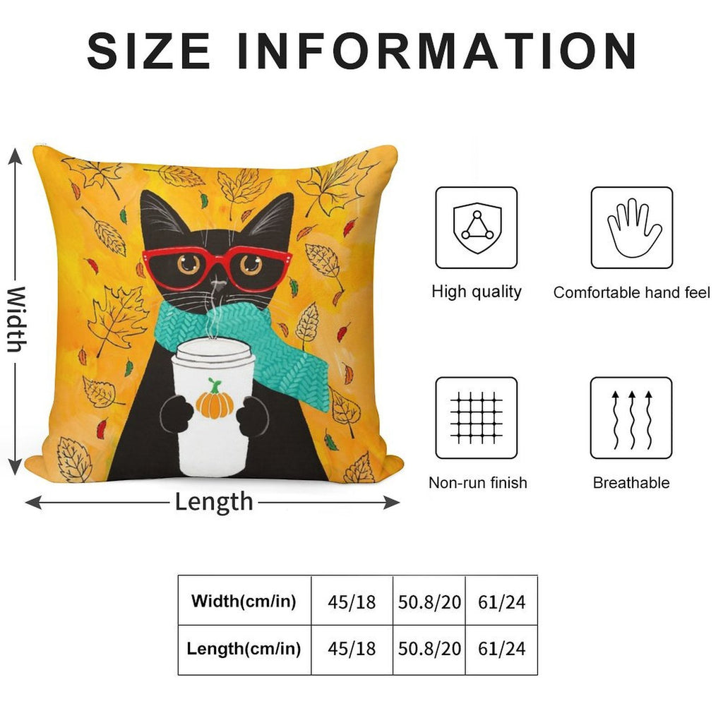 Autumn Pumpkin Coffee Cat Soft High-Density Material Throw Pillow