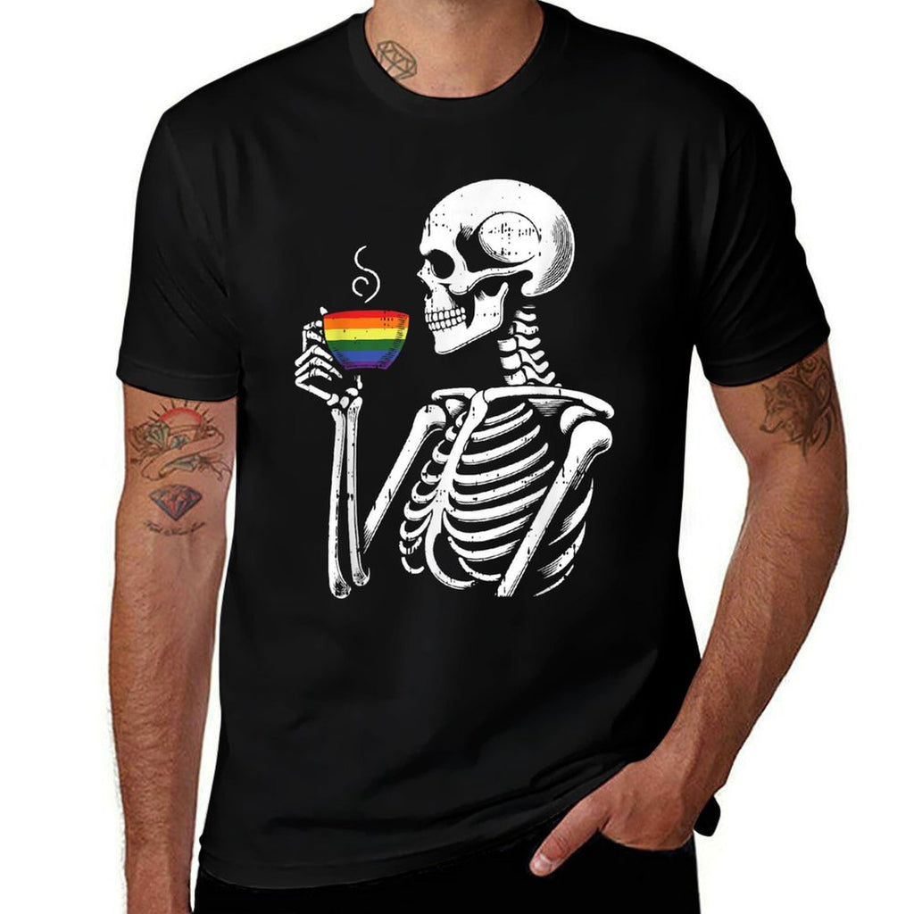 Skeleton Drinking Coffee LGBT-Q Gay Pride Ally Men Women  Affordable Price T-Shirt