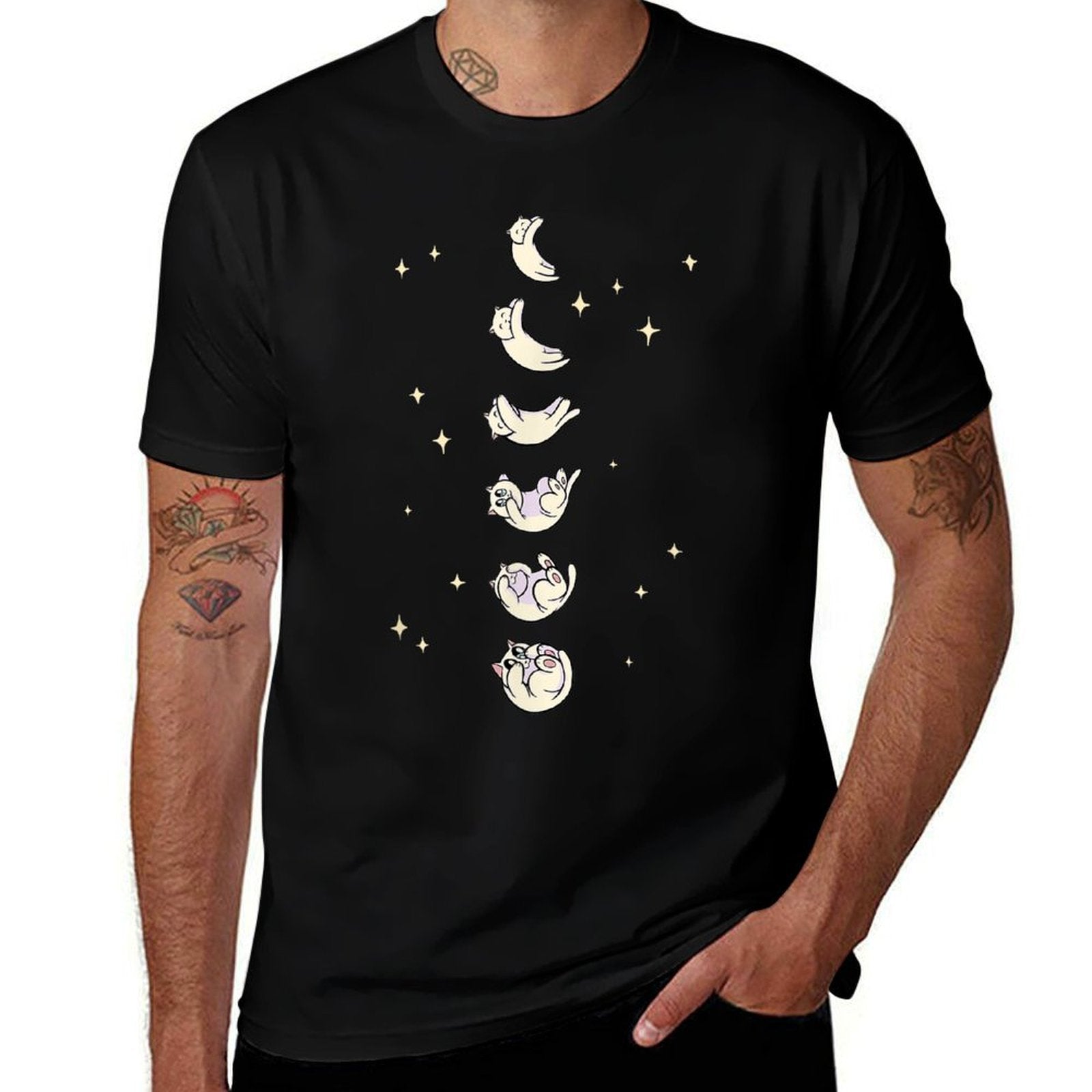 Anime Cat Phases of The Moon Cute  Durable T-Shirt
