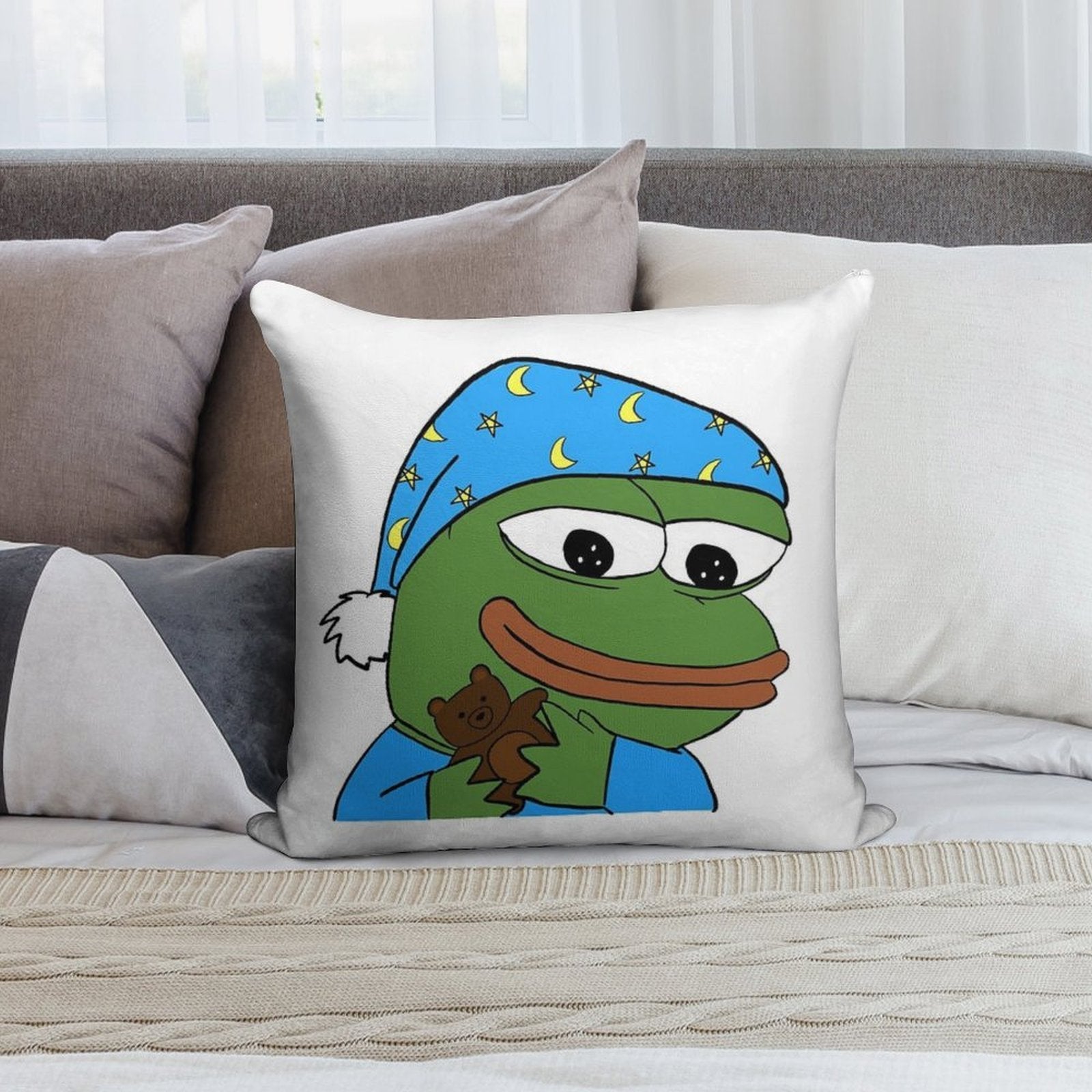 Bedtime Pepe - Sleepo Peepo Soft Short Plush Fabric Throw Pillow