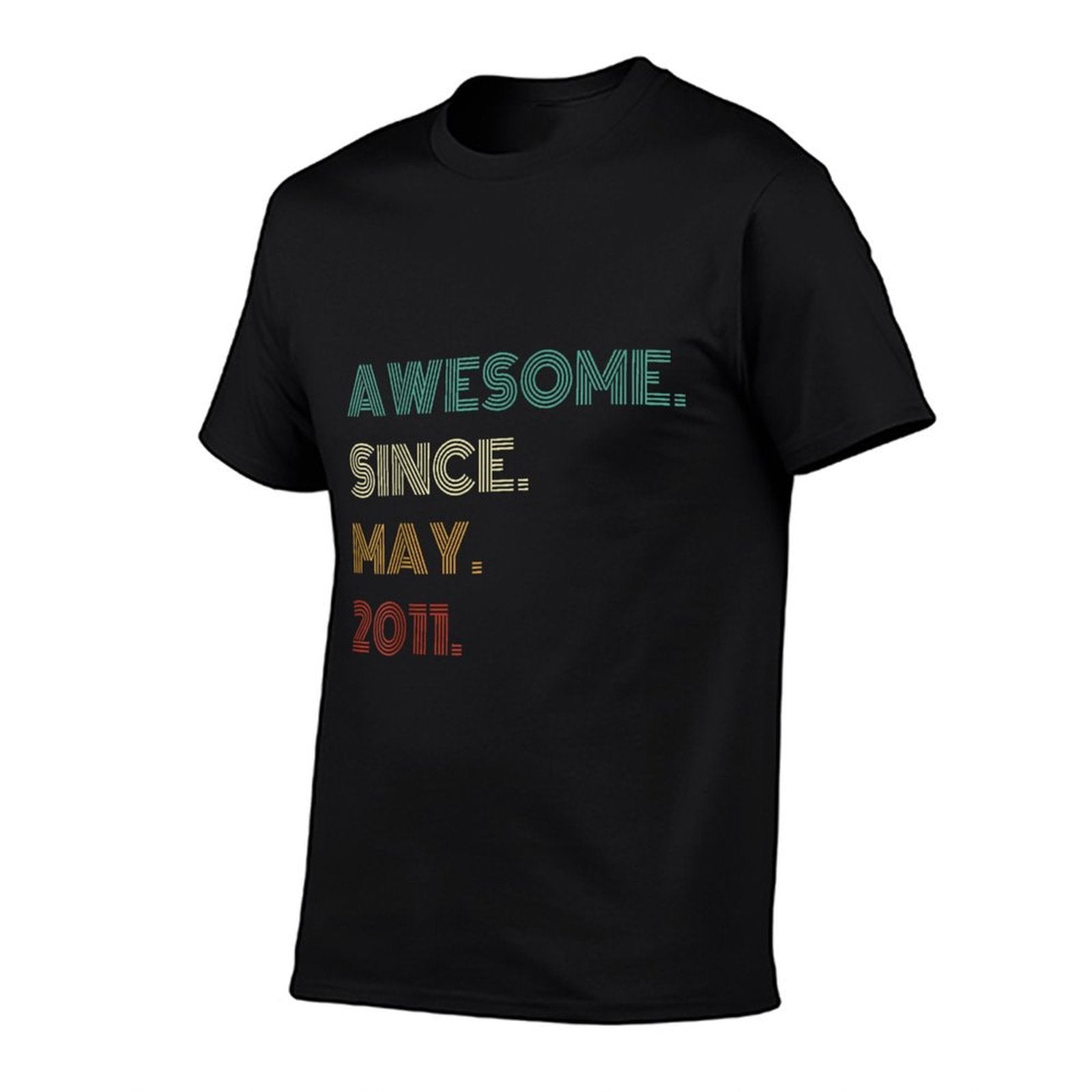 14 Years Old Awesome Since May 2011 14th Birthday  Ribbed Collar T-Shirt