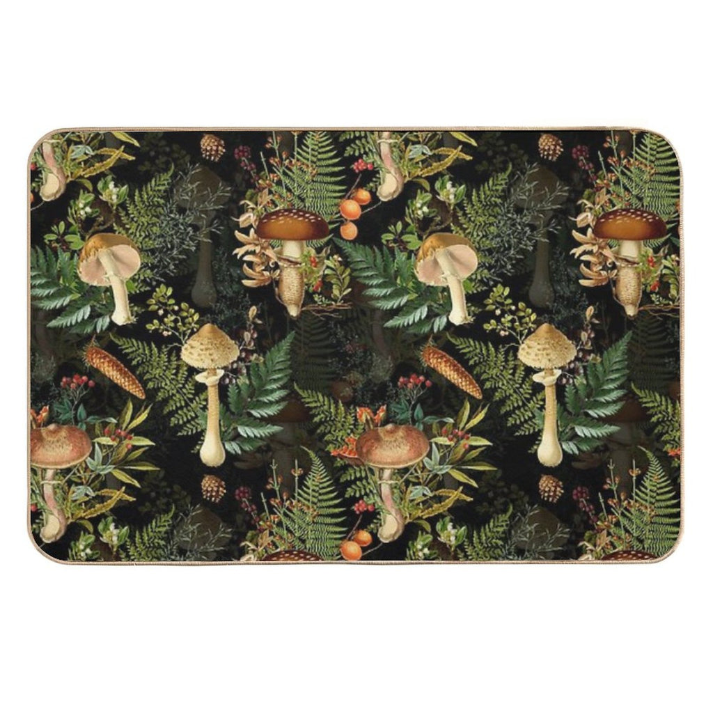 Vintage Toxic Midnight Mushrooms Forest Botanical Night Garden Pattern on Black Nightgarden  Easy To Clean Bath Mat