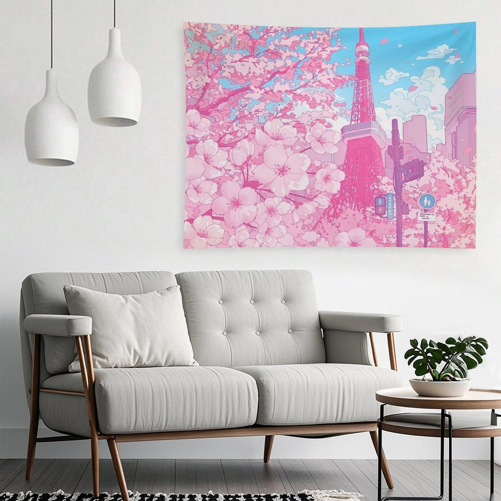 Tokyo Tower & Cherry Blossom (Corrected Colors) Tapestry