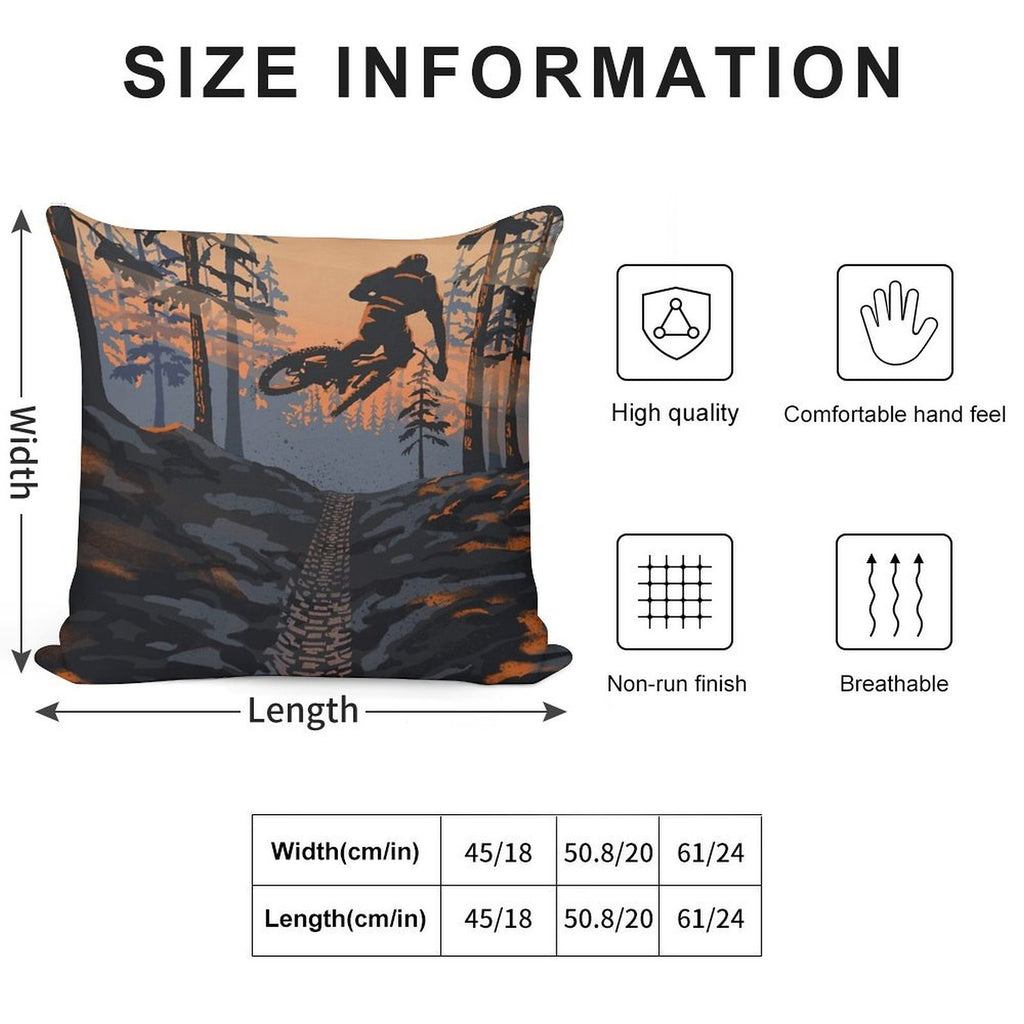 Retro Styled Mountain Biking Dirt Jumper Sunset Soft High-Density Material Throw Pillow