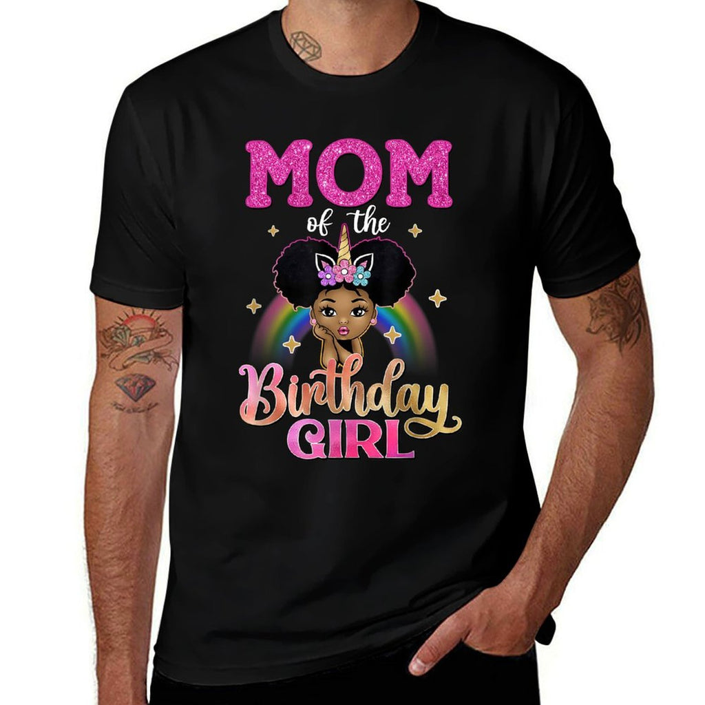 Mom of The Birthday Girl Princess Afro Melanin Unicorn  Moisture-wicking T-Shirt