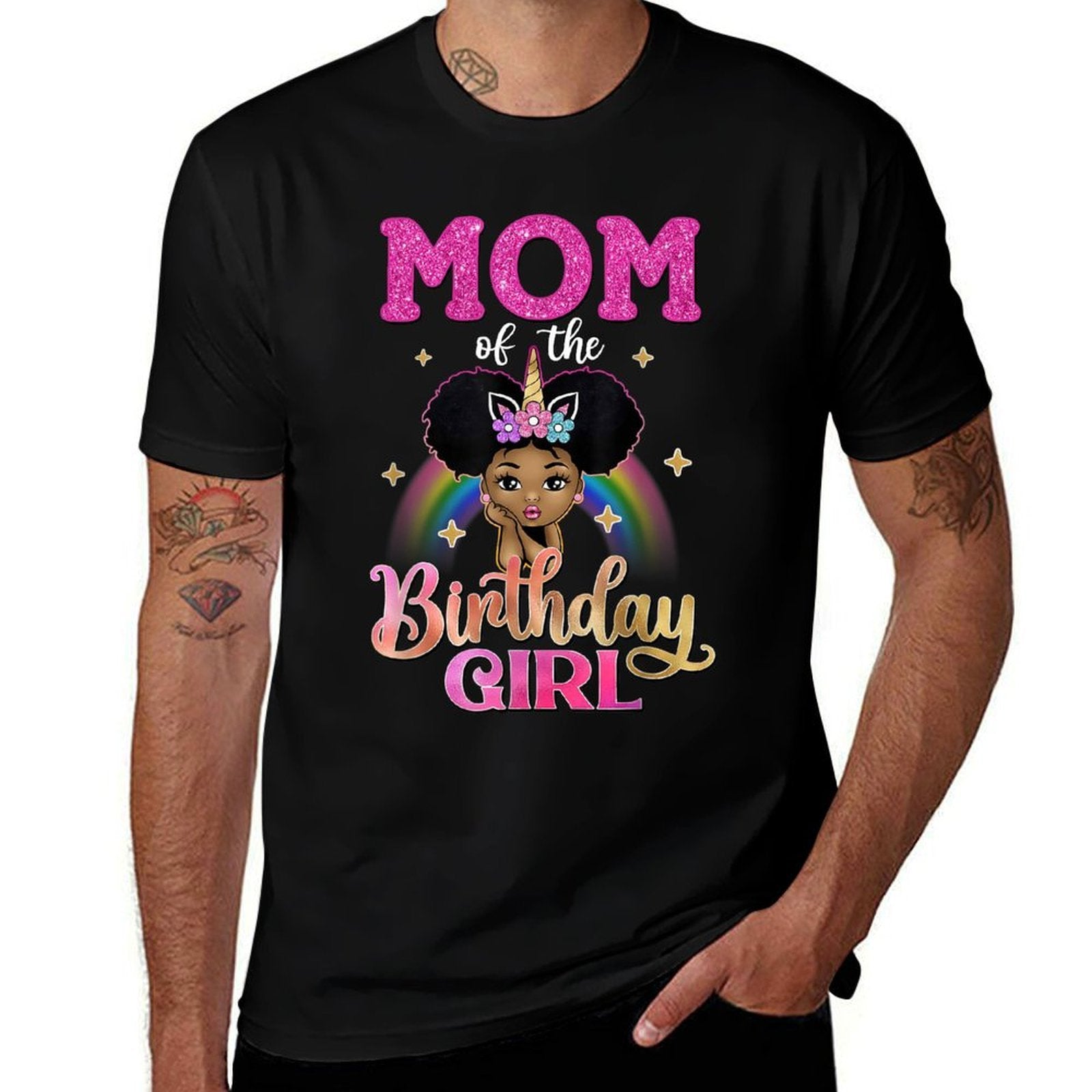 Mom of The Birthday Girl Princess Afro Melanin Unicorn  Moisture-wicking T-Shirt