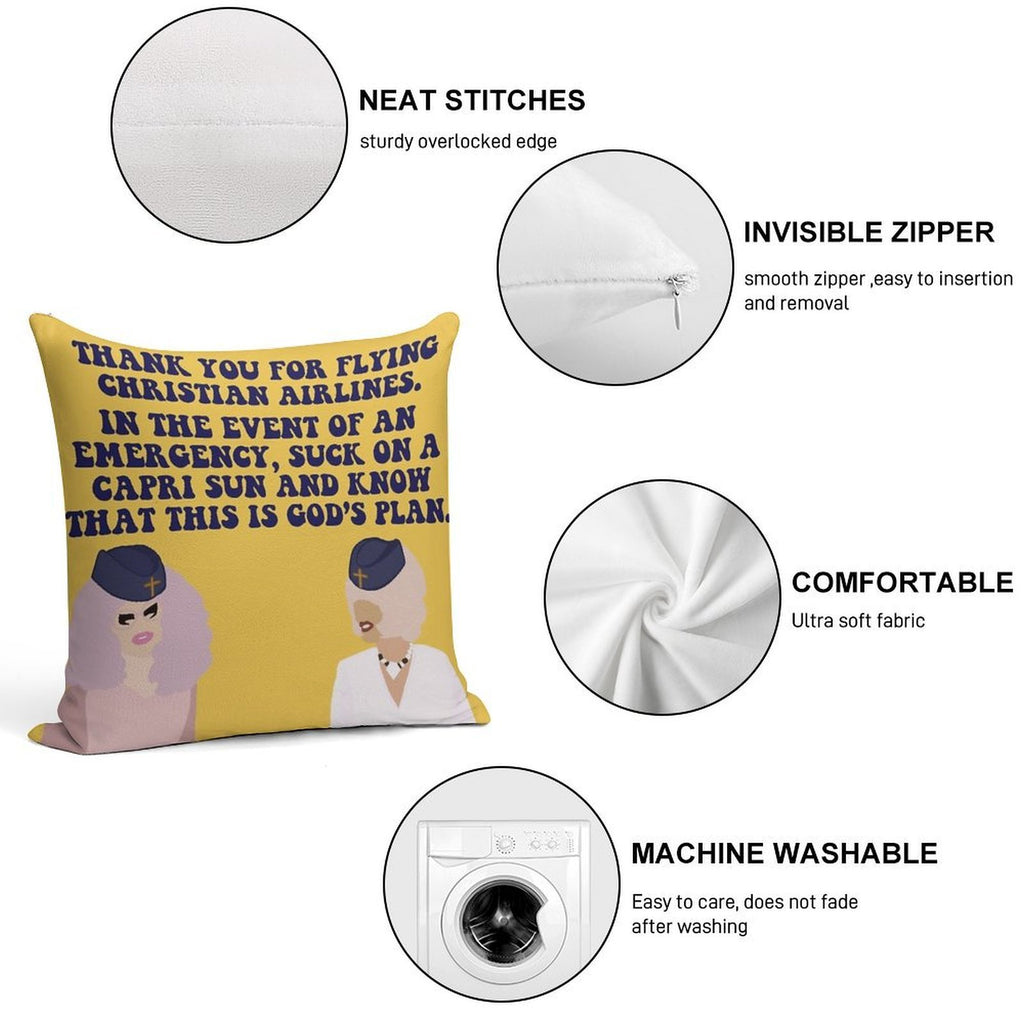 Trixie And Katya Christian Airlines Soft Luxury Feel Throw Pillow