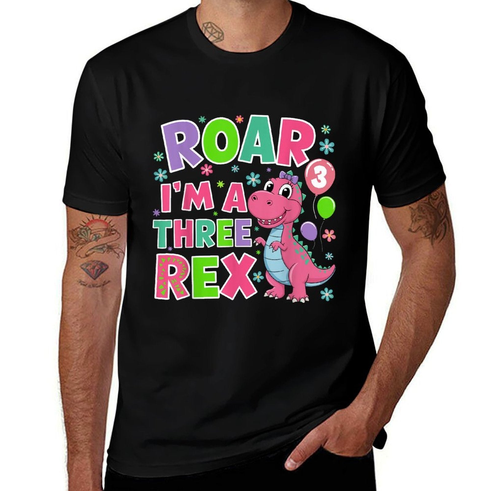 Roar I'm A Three Rex Birthday Girl 3 Year Old Dinosaur  Graphic-printed T-Shirt