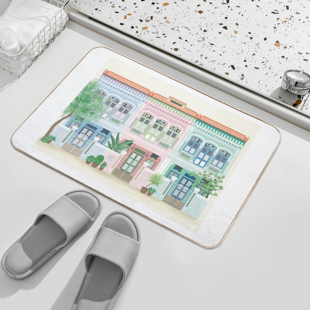 Peranakan Shophouses in Singapore  Stain-Proof Bath Mat