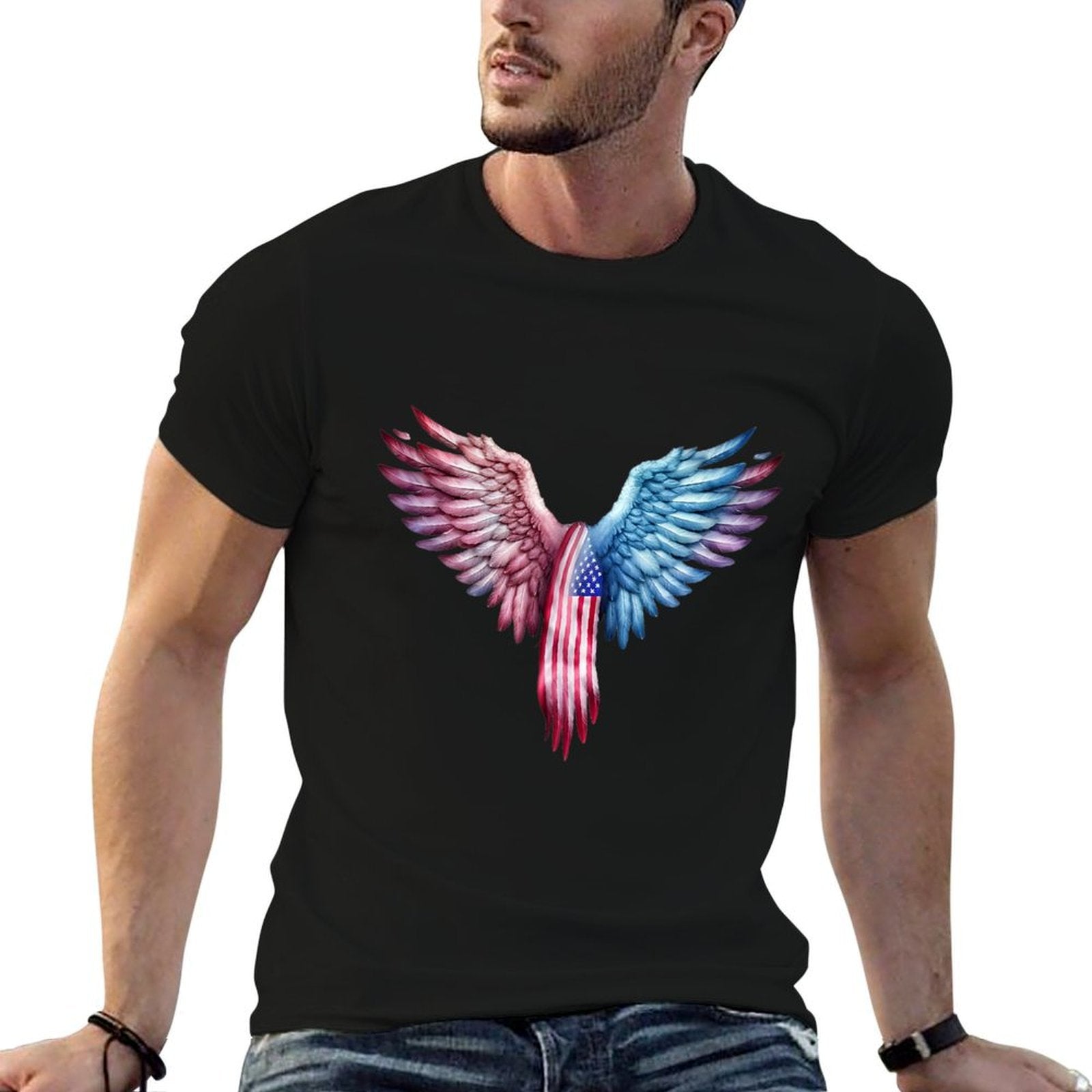 Veterans Day, 4th of July Patriotic Wings Angel Usa Flag Premium  Soft T-Shirt