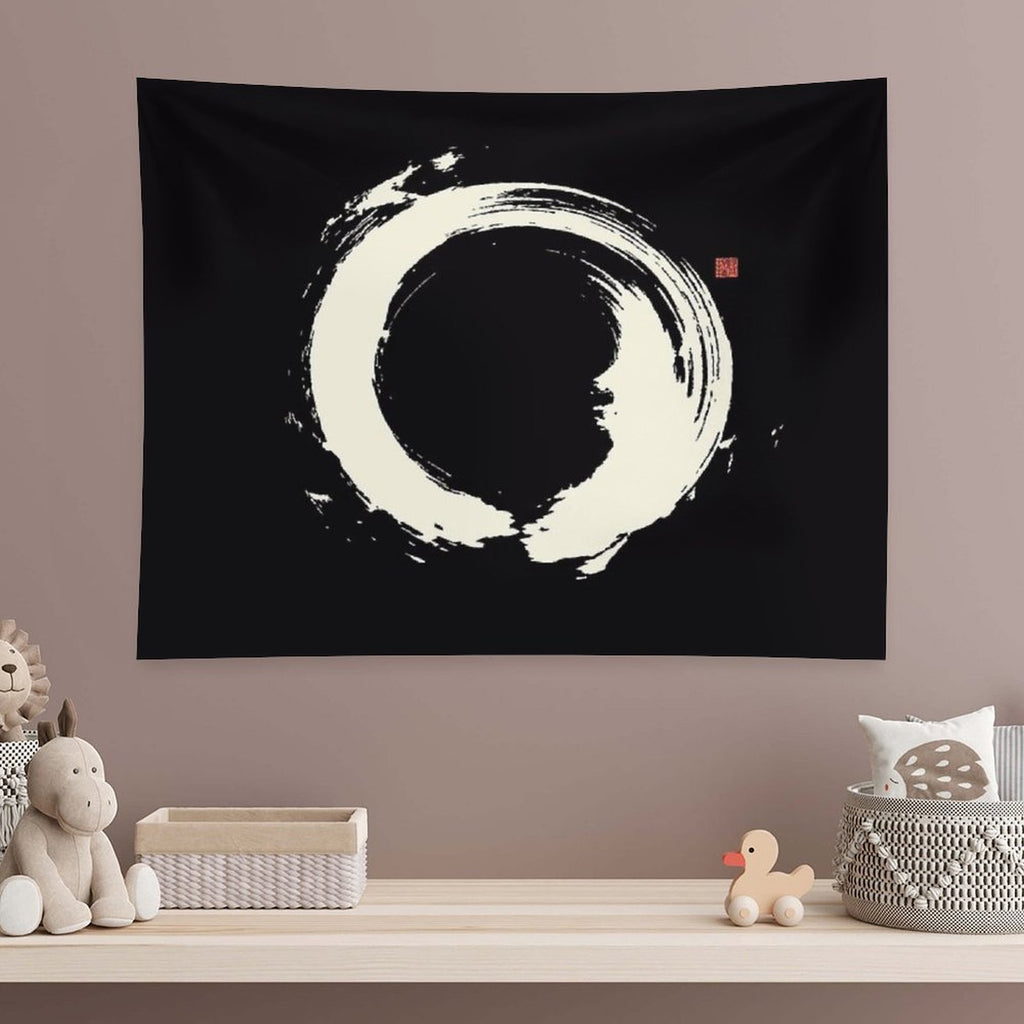Black Ensō  Japanese Zen Circle Tapestry