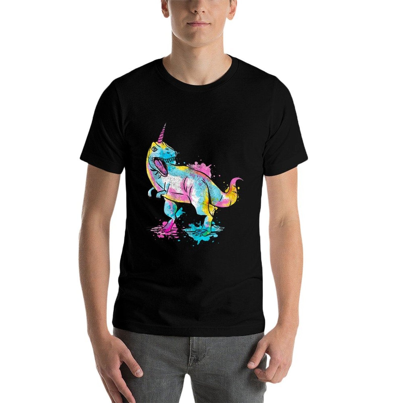 Cute And Colorful Unicorn Watercolor Dinosaur  Odor-resistant T-Shirt