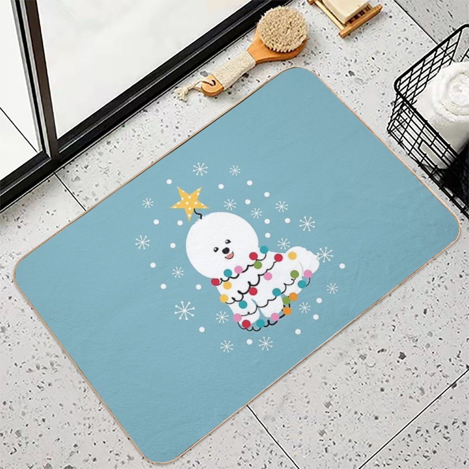 Bichon Frise Christmas Tree  Fade-Resistant Bath Mat