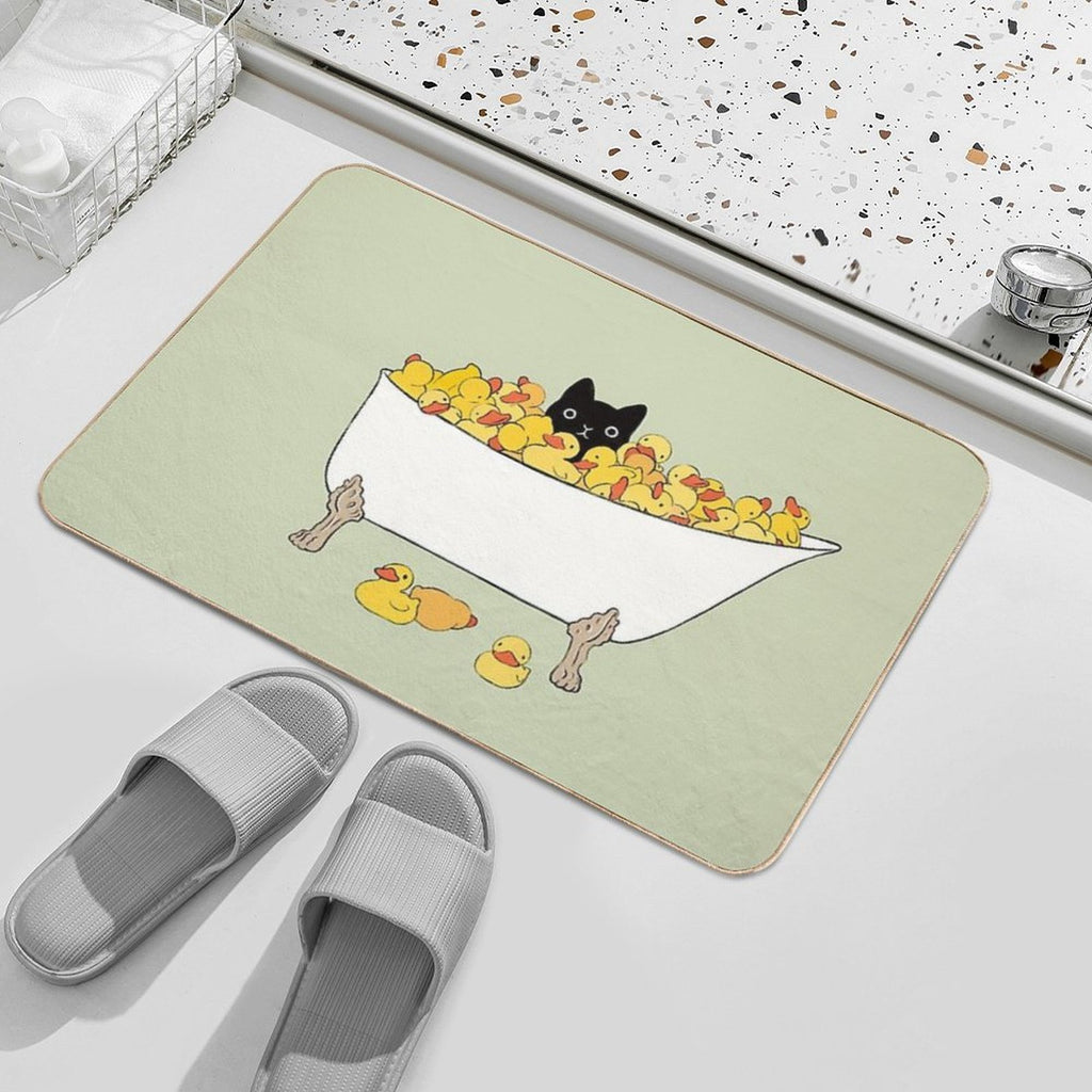Black Kitty In Bathtub  Long-Lasting Bath Mat