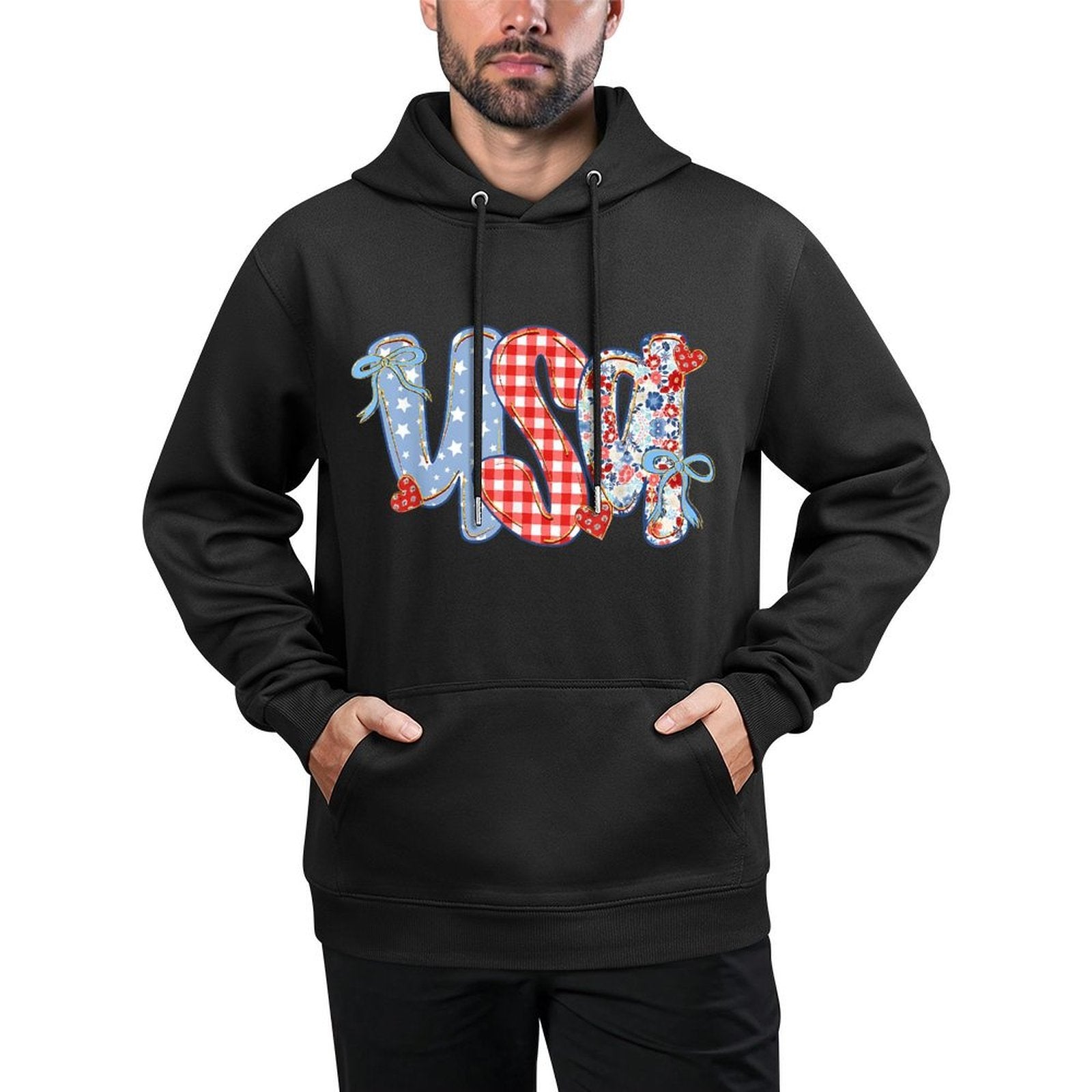USA Flower Coquette Bow American Patriotic Happy 4th Of July Colorfast Hoodie