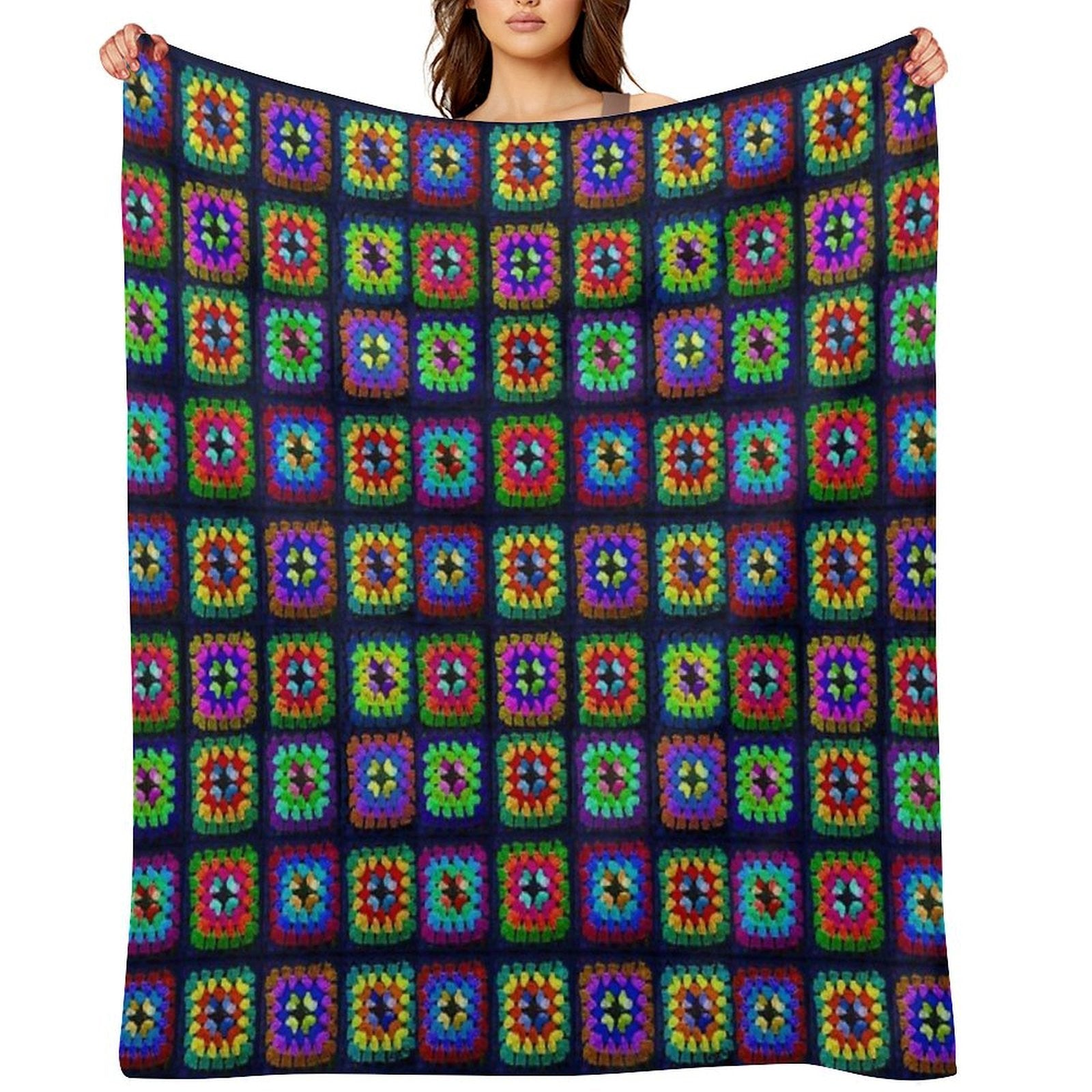 Vintage Granny Squares Print Wrinkle-free Throw Blanket
