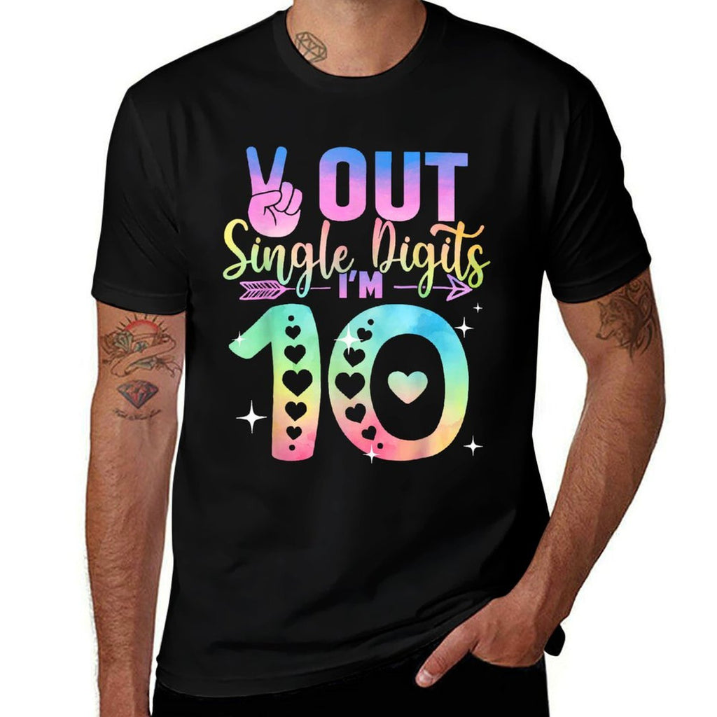 Peace Out Single Digits Tie Dye 10 Year Old Girl Birthday  Ribbed Collar T-Shirt