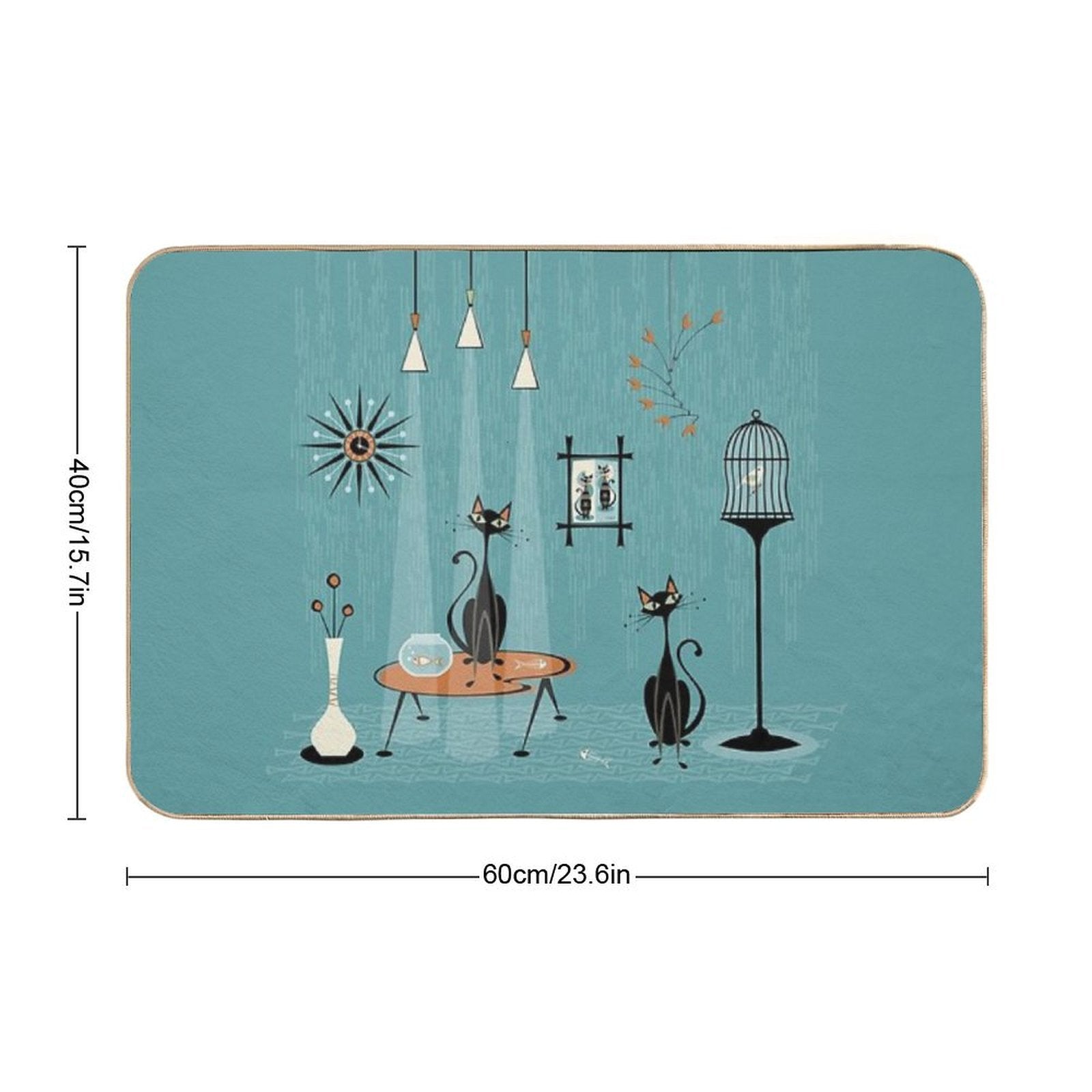 Mid Century Mischief  Cat Red-Handed II  Rapid-Drying Bath Mat