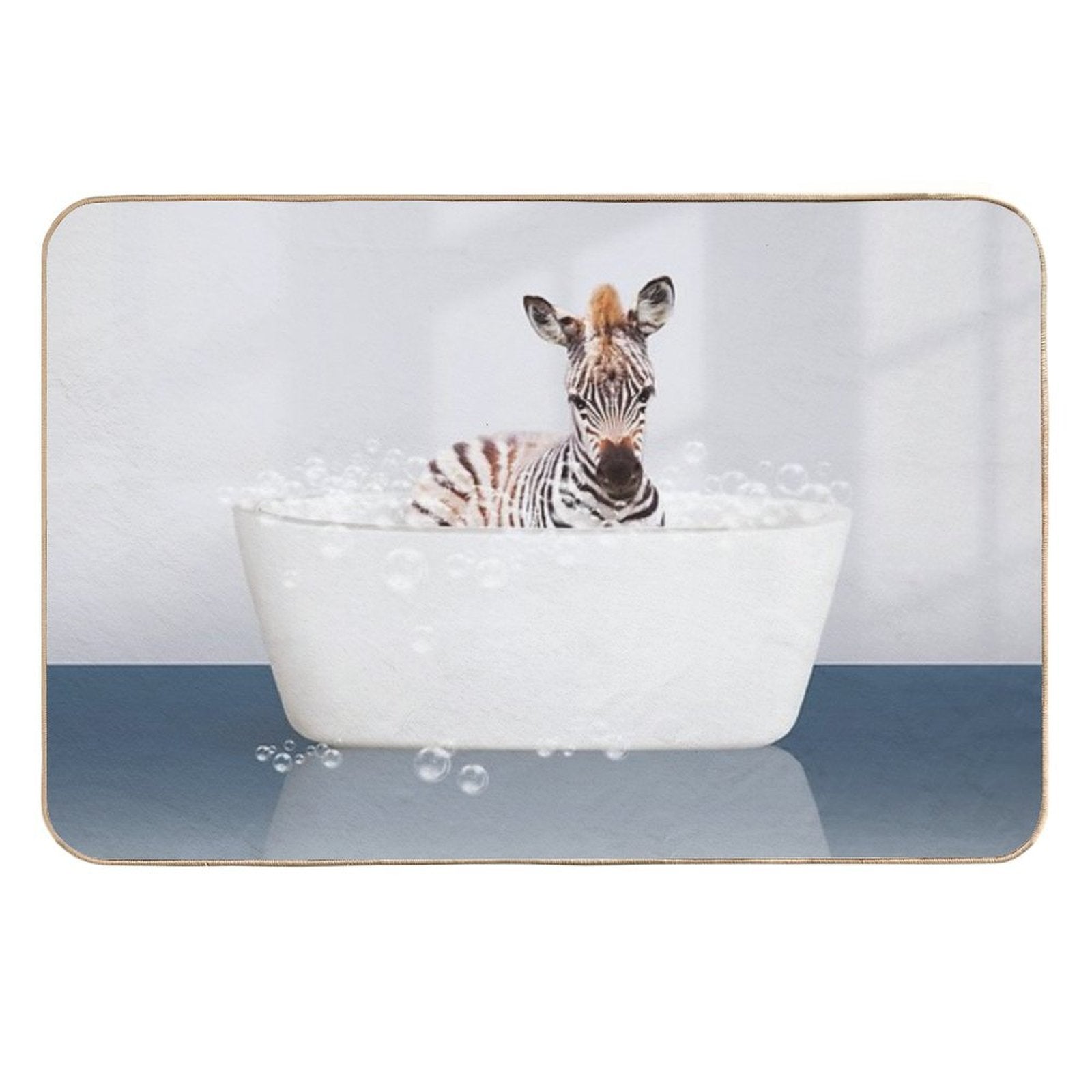 Baby Zebra  in Modern Bathtub Blue Print, Baby Zebra Bathing, Animals in Bathtub Art by Synplus  Eco-Friendly Bath Mat