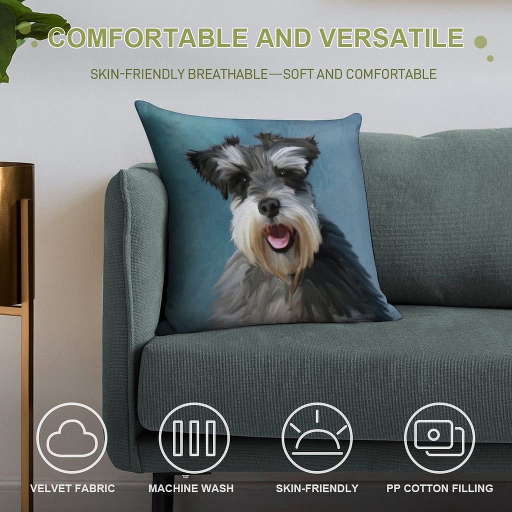 Miniature Schnauzer Dog Water Color Art Painting Soft Durable Construction Throw Pillow