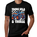 3rd Birthday Monster Truck Young Wild And Three 3 Year Old  Cotton T-Shirt