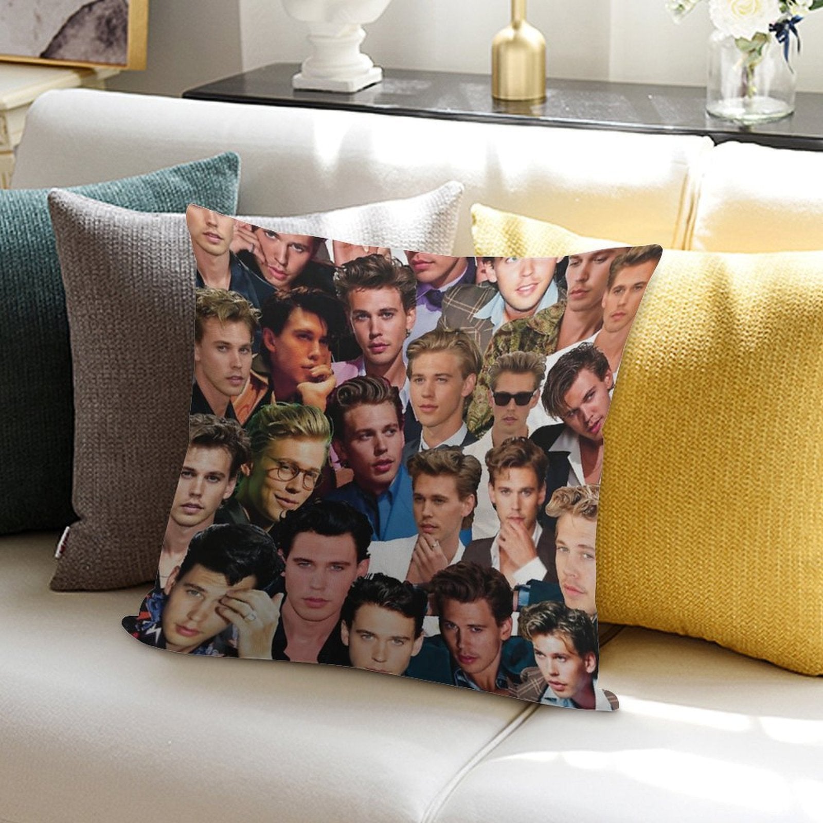 Austin Butler Photo Collage Soft High-Density Material Throw Pillow
