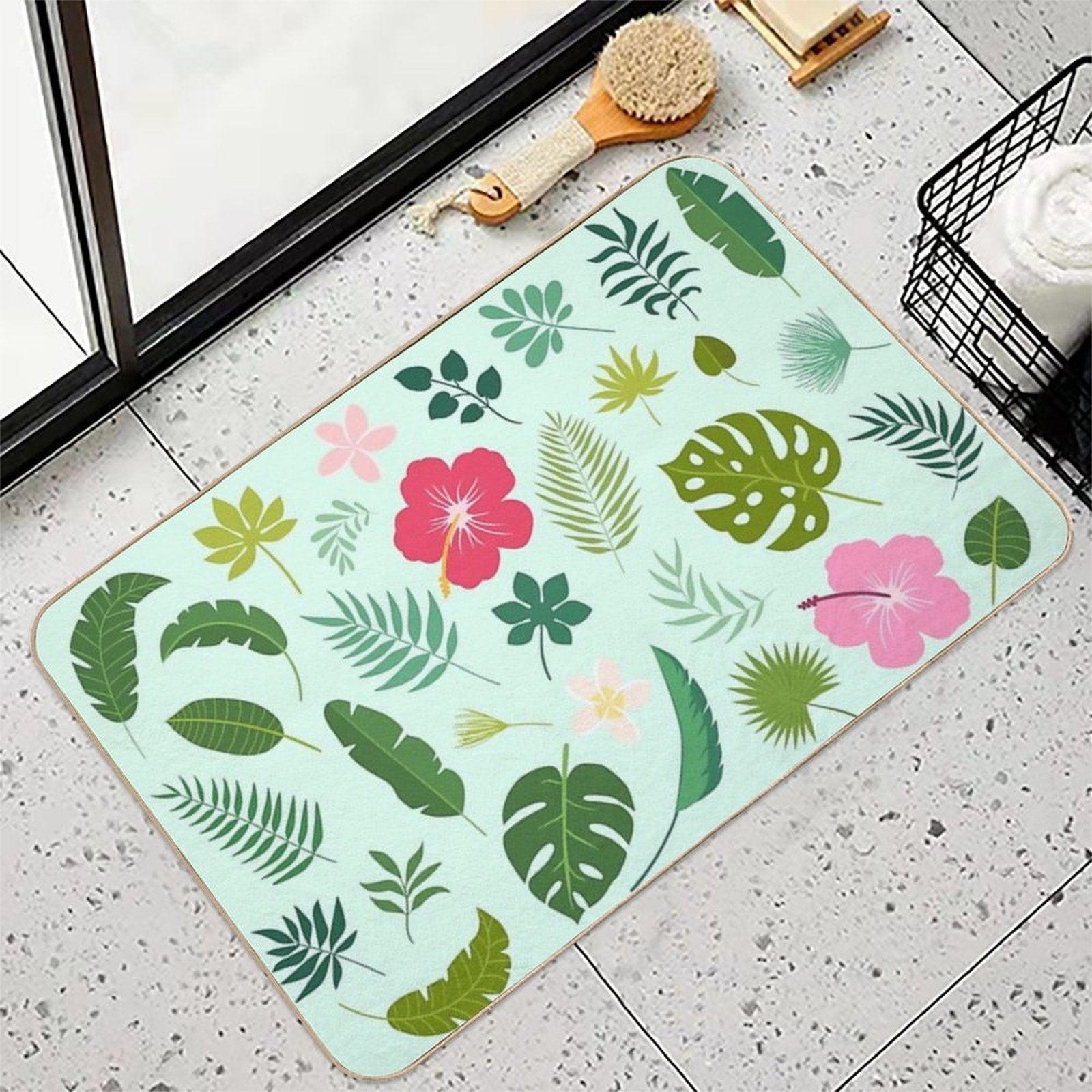 Tropical Nature Monstera Botanical Jungle Illustration Pillow  Multi-Purpose Bath Mat