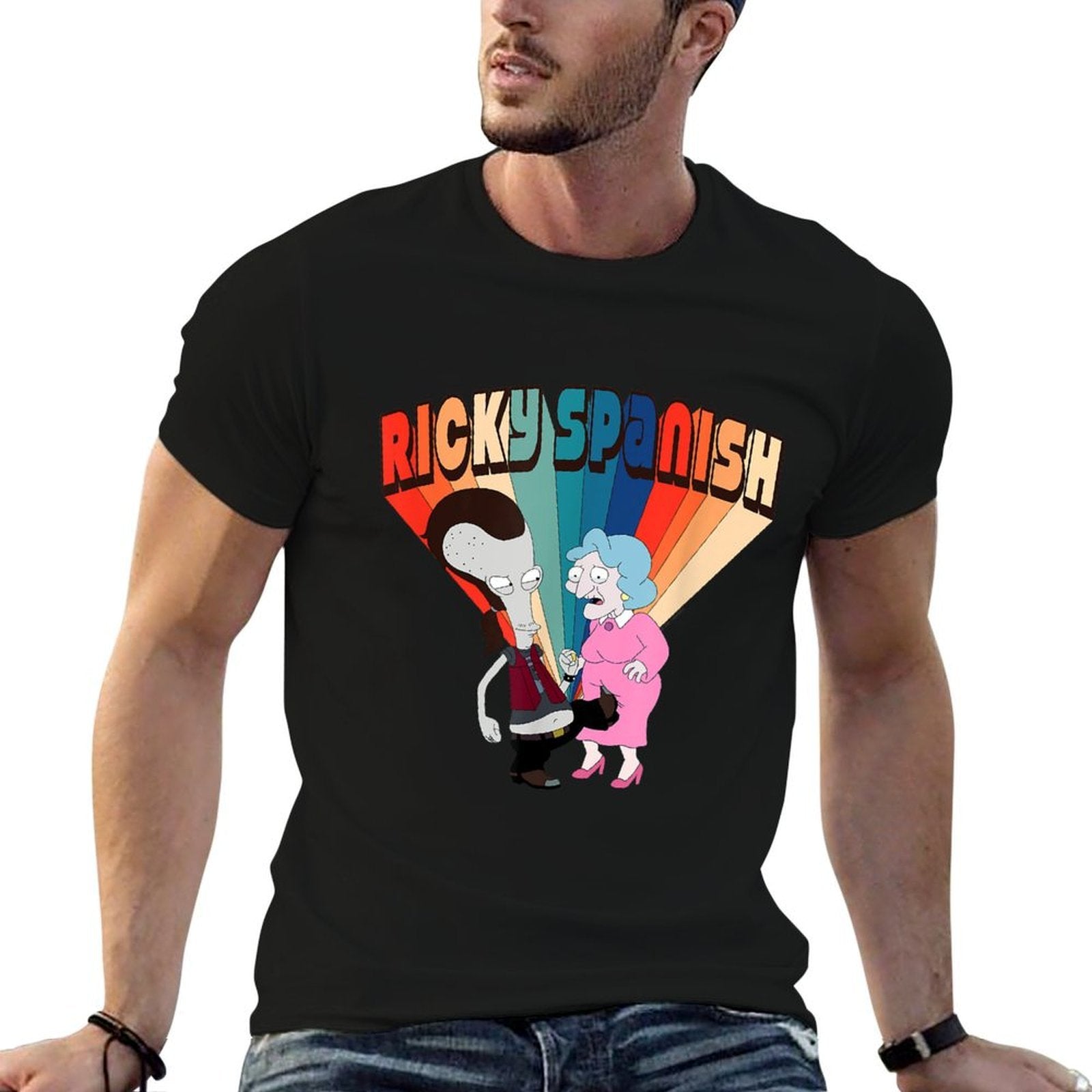 American Dad Ricky Spanish Rainbow Logo Cartoon  Vintage-inspired T-Shirt