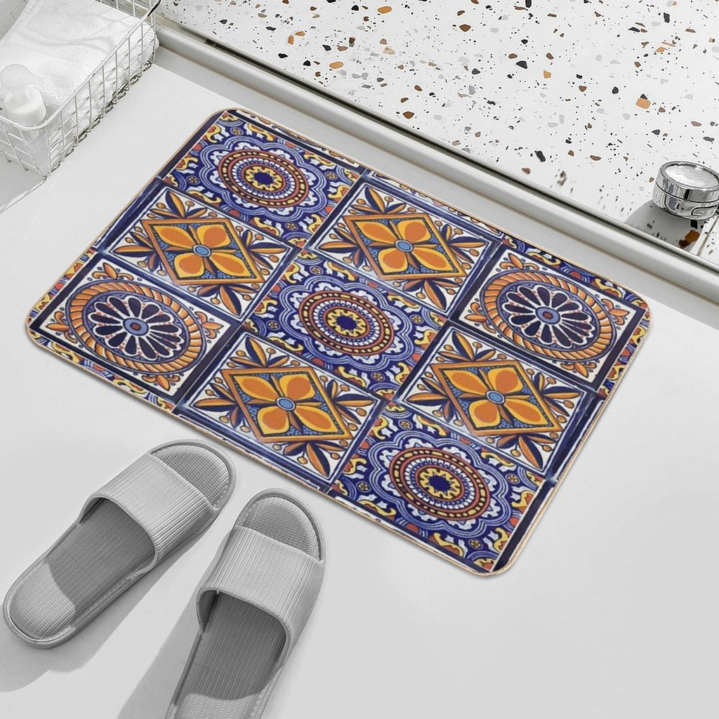 Mix Yellow Mexican Folk Art Authentic Talavera Tile Hand Painted Interior Decoration  Eco-Friendly Bath Mat