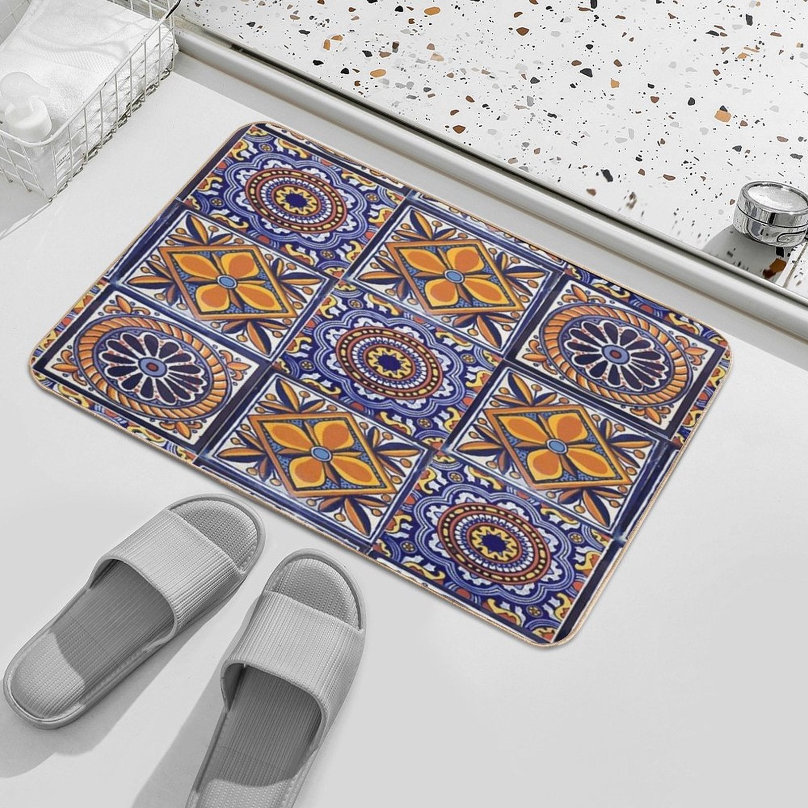 Mix Yellow Mexican Folk Art Authentic Talavera Tile Hand Painted Interior Decoration  Eco-Friendly Bath Mat