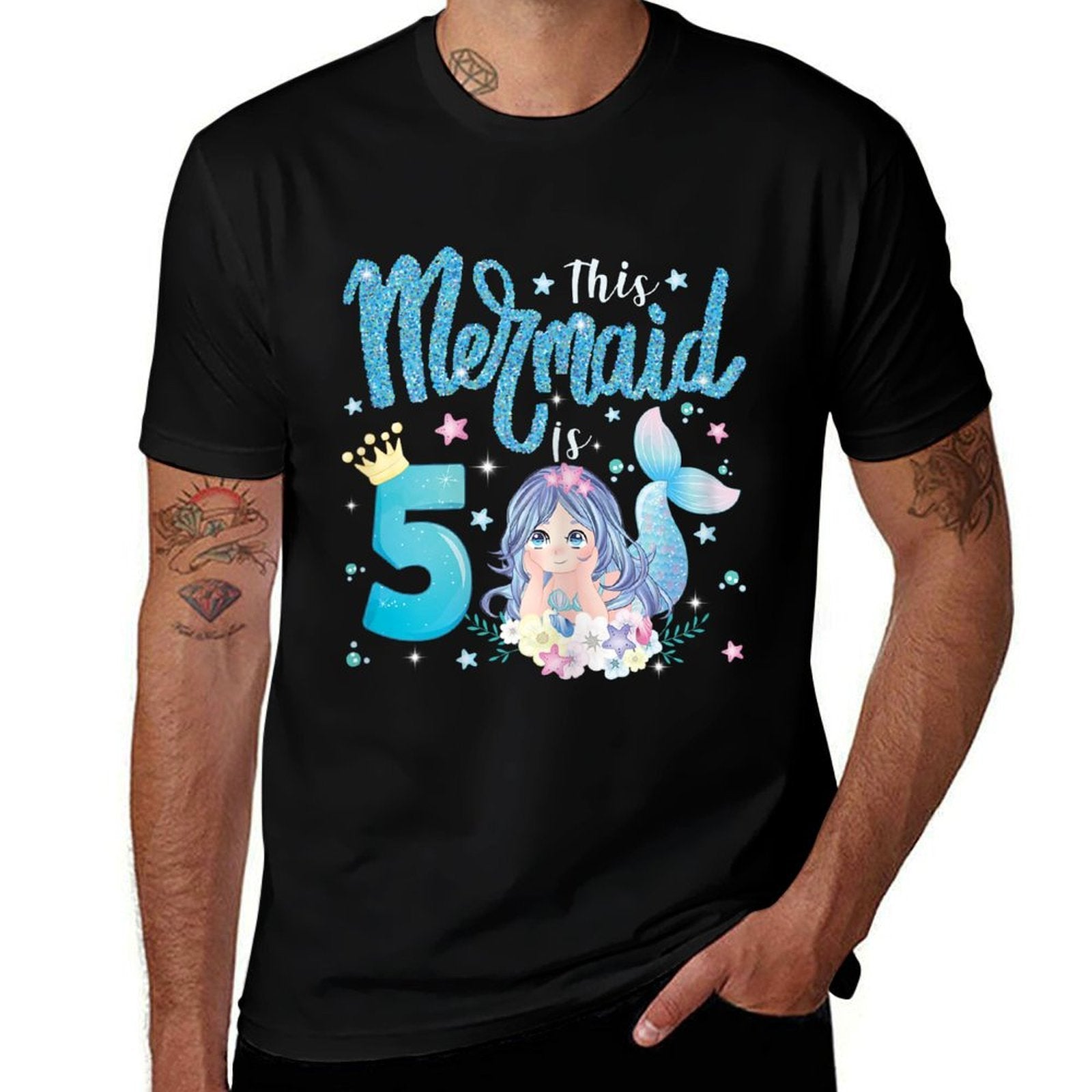 This Mermaid Is 5th Birthday Mermaid 5 Yrs Old Mermaid Bday  Relaxed-fit T-Shirt