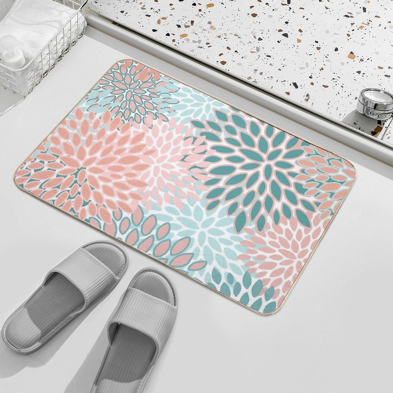 Floral Prints, Coral And Teal, Abstract Art  Versatile Bath Mat