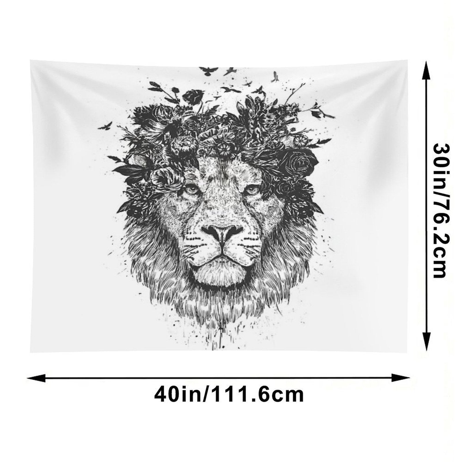 Floral Lion (bw) Tapestry