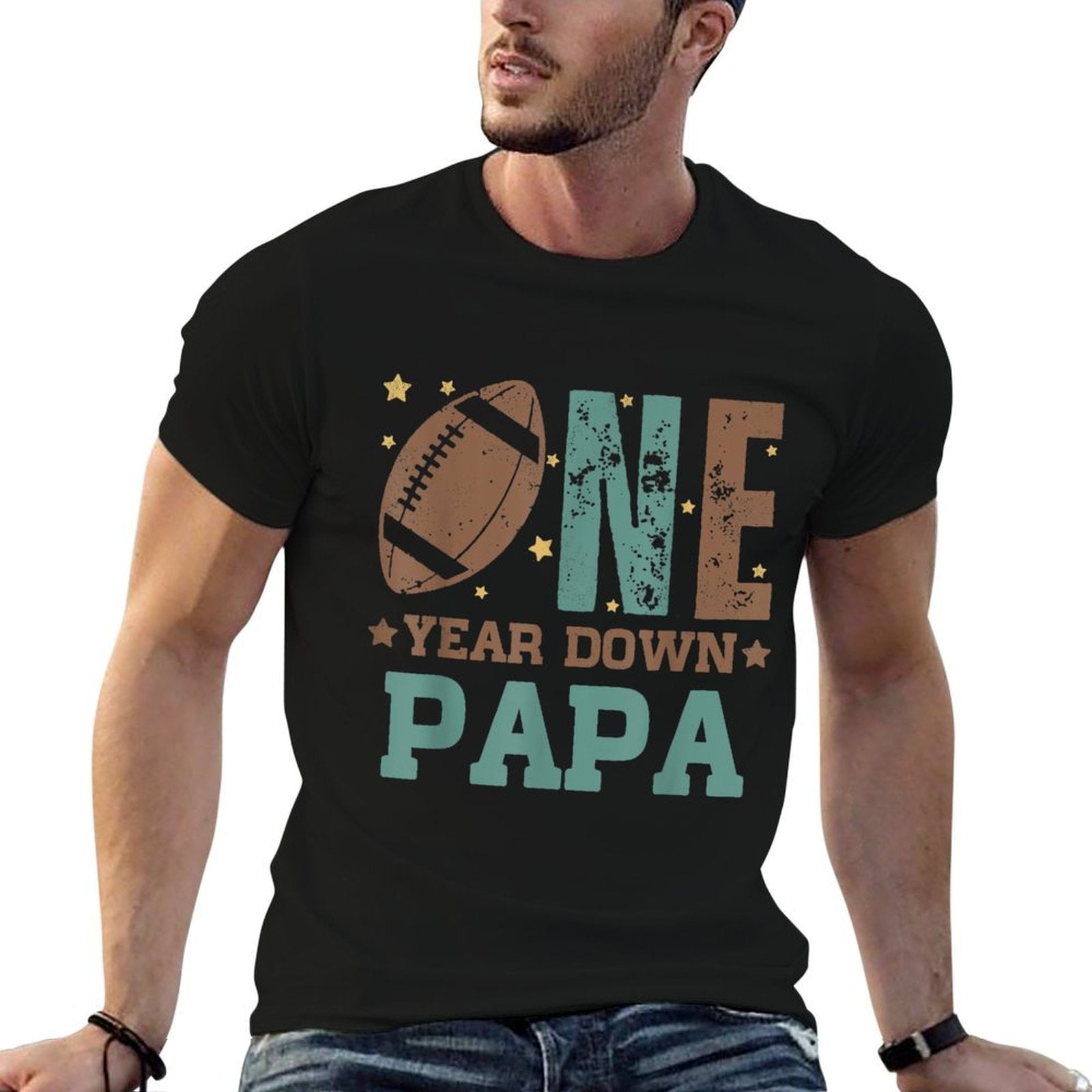 Papa of The 1 Year Old Football 1st Year Down Birthday Party  Lightweight T-Shirt