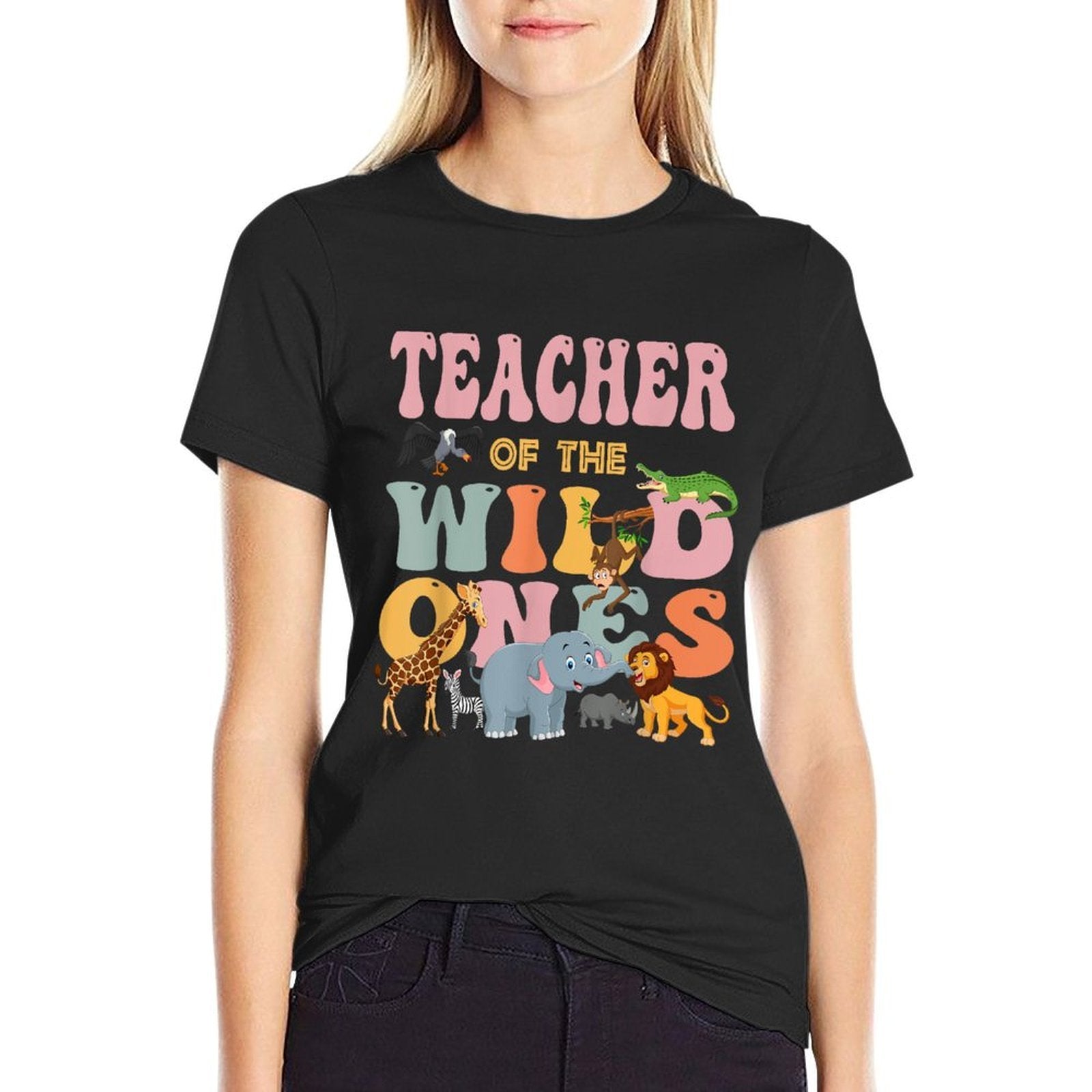 Teacher of The Wild Ones Groovy Jungle Animal Earth Day  Tagless Design T-Shirt