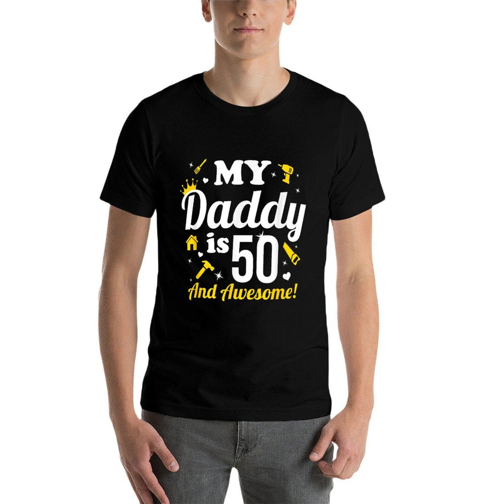 Dad 50th Birthday My Daddy Is 50 And Awesome 50th Birthday  Ribbed Collar T-Shirt