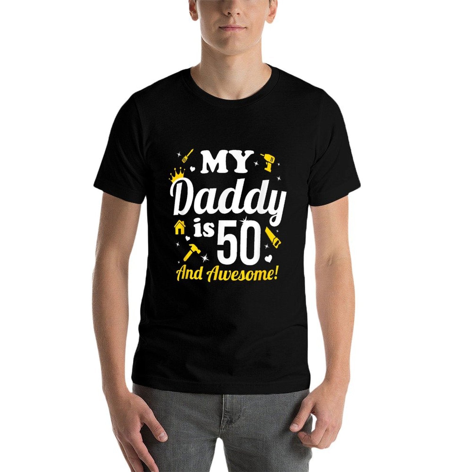 Dad 50th Birthday My Daddy Is 50 And Awesome 50th Birthday  Ribbed Collar T-Shirt
