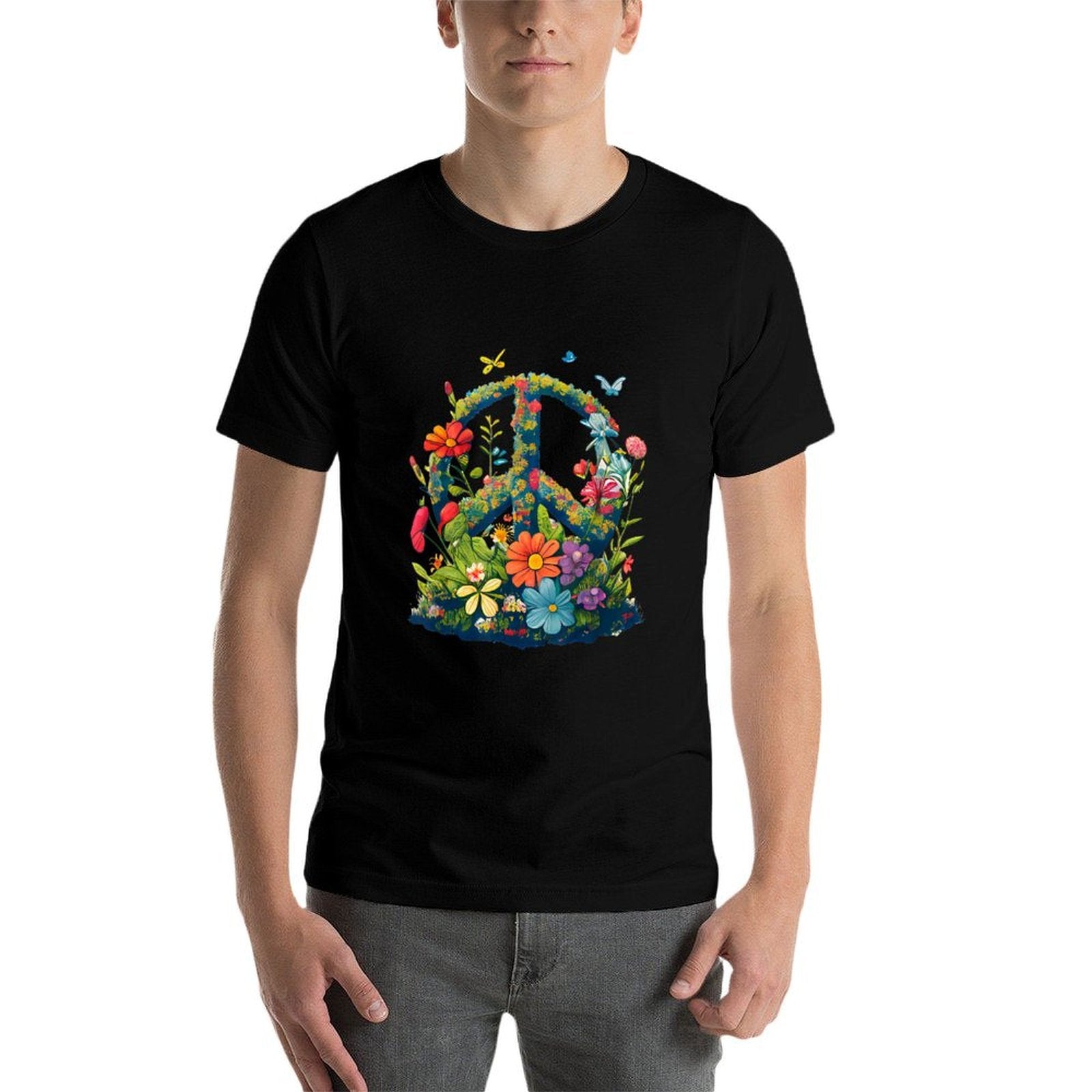 Peace Sign with Flowers And Butterflies, Peace  Easy-care T-Shirt