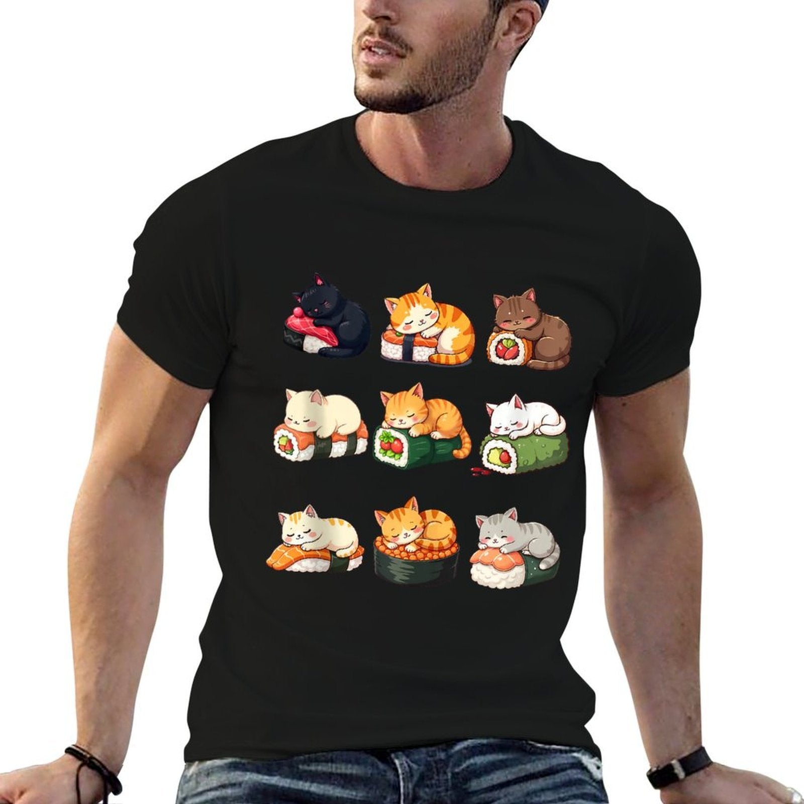 Cute Kawaii Sushi Cat Anime Neko Design for Girls Women  Stretchy T-Shirt