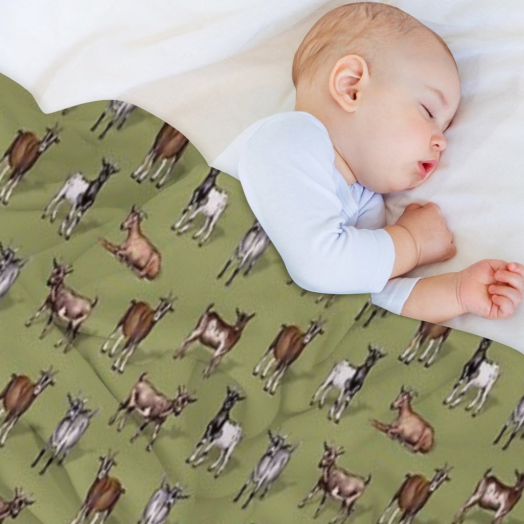 Tiny Goats on Green - Goat Herd Pattern Quick-dry Throw Blanket