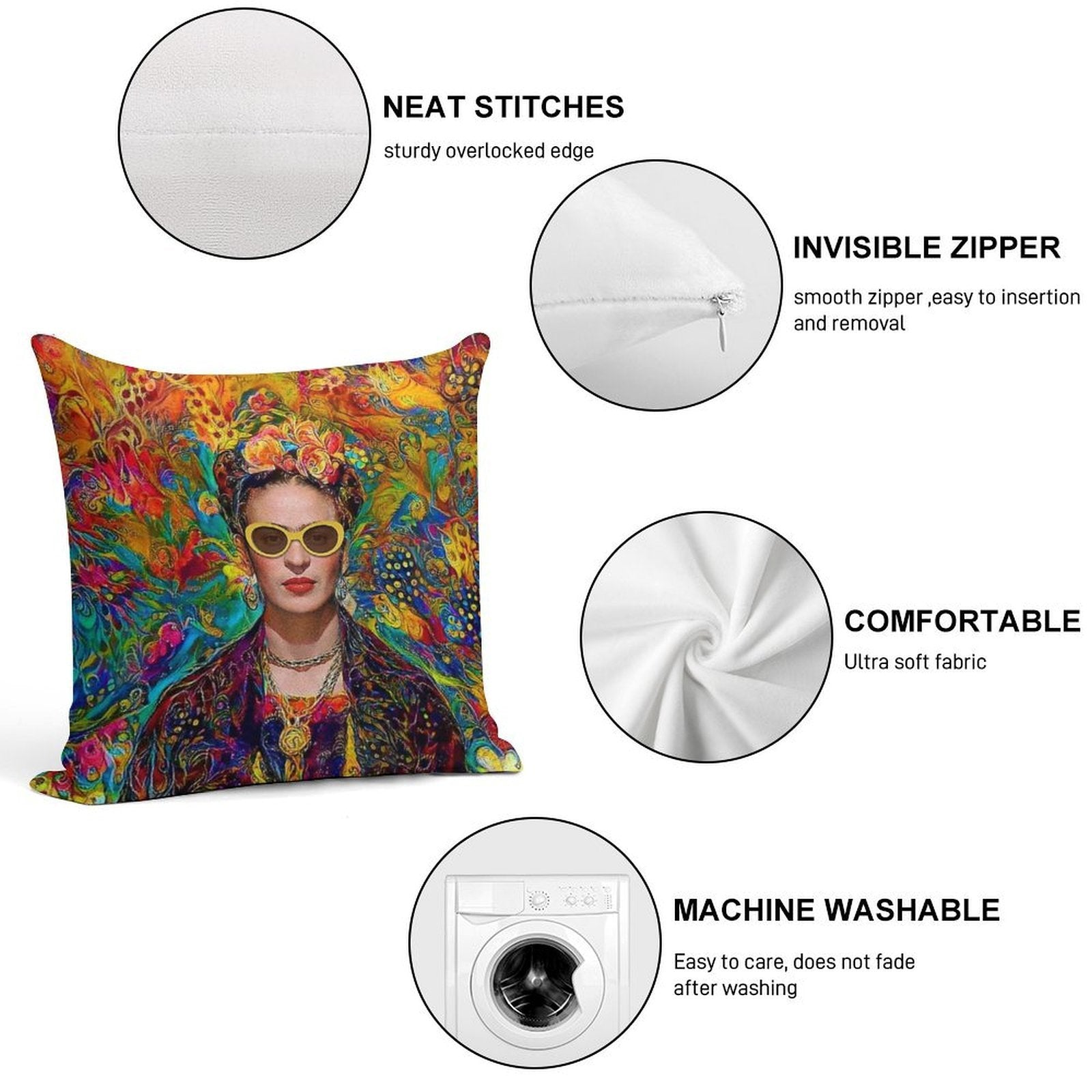 Sunglasses Frida Soft Washable Throw Pillow